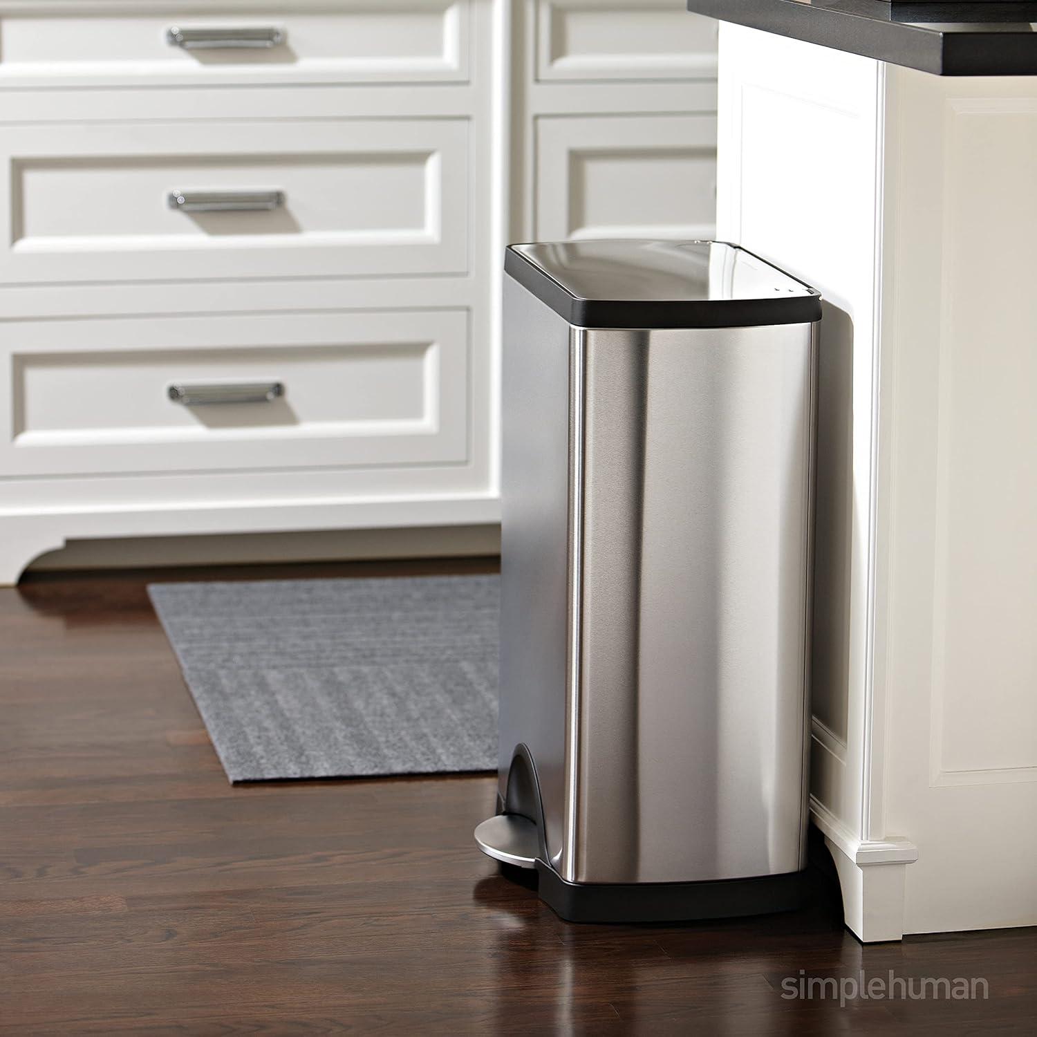 simplehuman 30L Rectangular Kitchen Step Trash Can Stainless Steel with Soft-Close Lid: 7.9 Gallon Indoor Garbage Bin