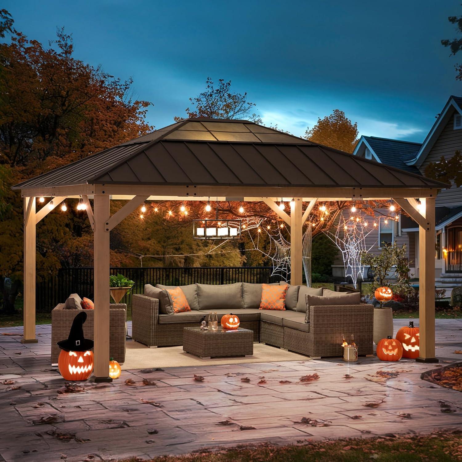 Sunjoy Sunjoy Hardtop Gazebo 13 x 15 ft. Standard Cedar Framed Wood Gazebo, Outdoor Patio Gazebo