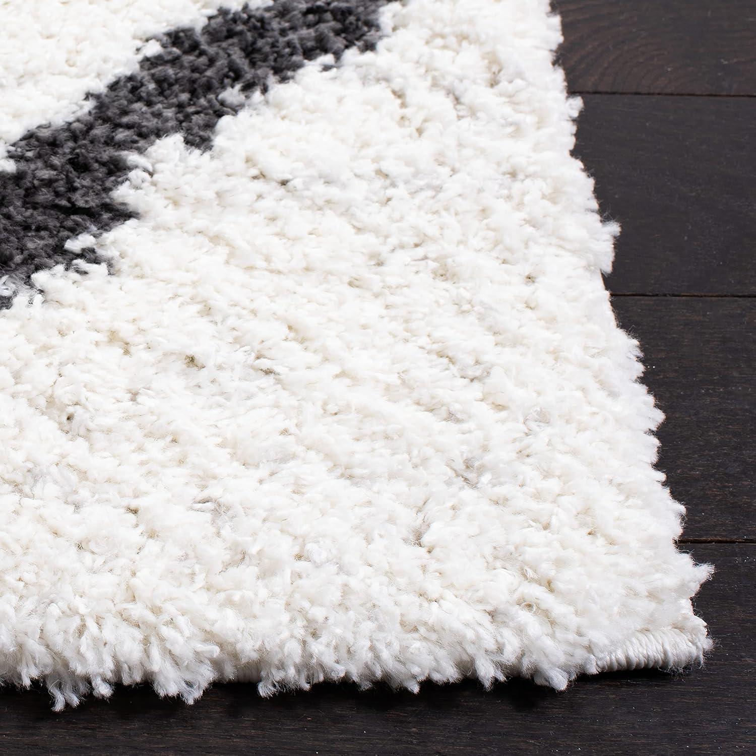 Luxurious Black Trellis Shag Rug with Non-Slip, Easy Care Synthetic Fibers