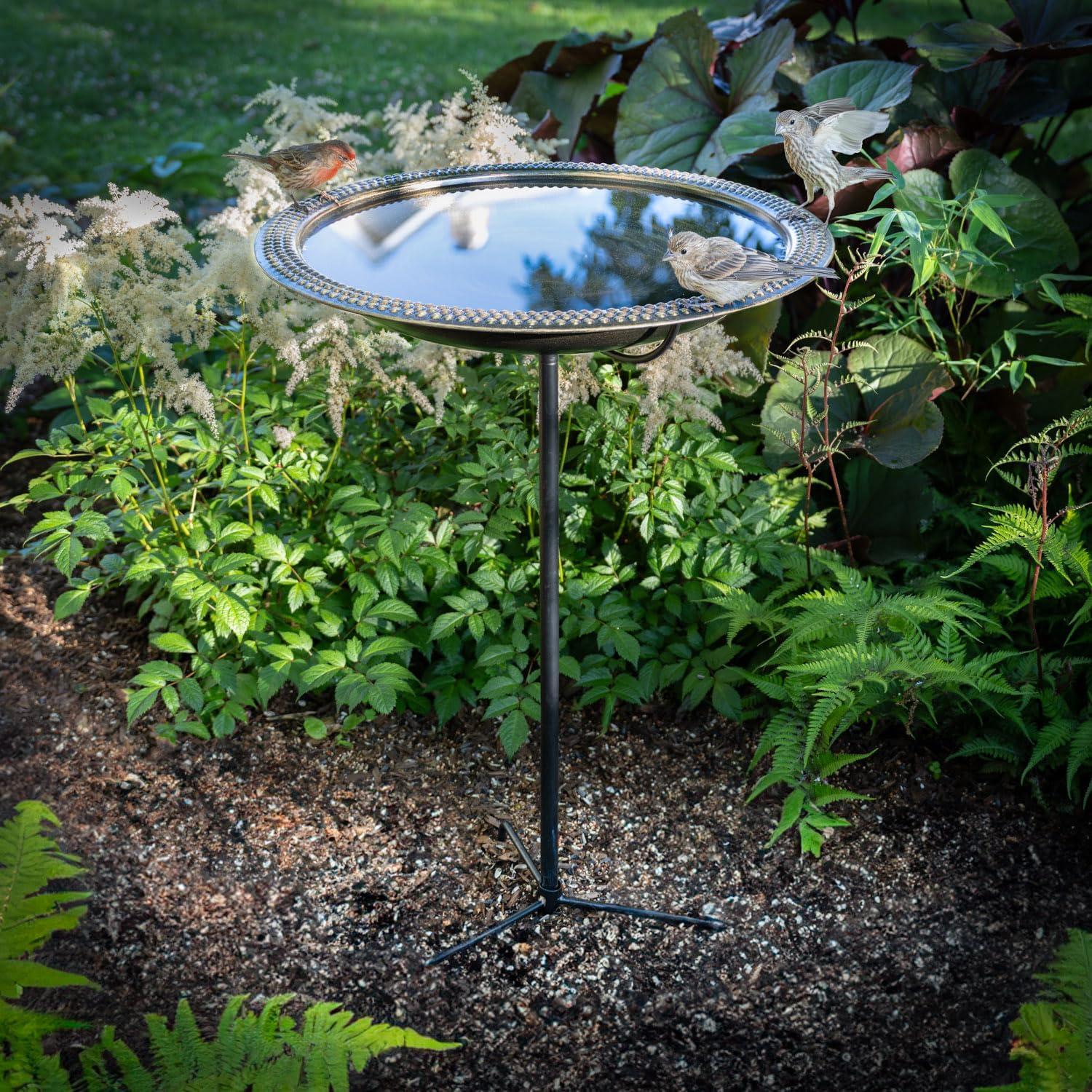 Hand-Hammered Copper Birdbath with Aged Brass Finish and Stand