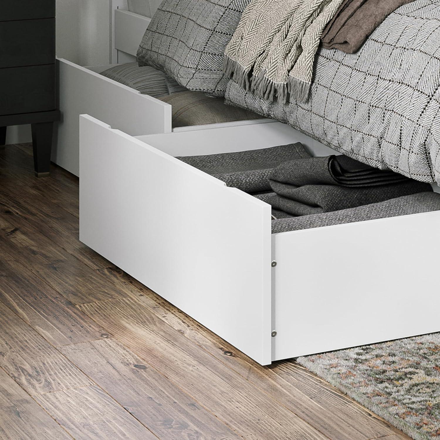 AFI Canyon Cama con Plataforma de Madera Maciza Blanca con Pie de Cama a Juego y Cajones de Almacenamiento, Completo
