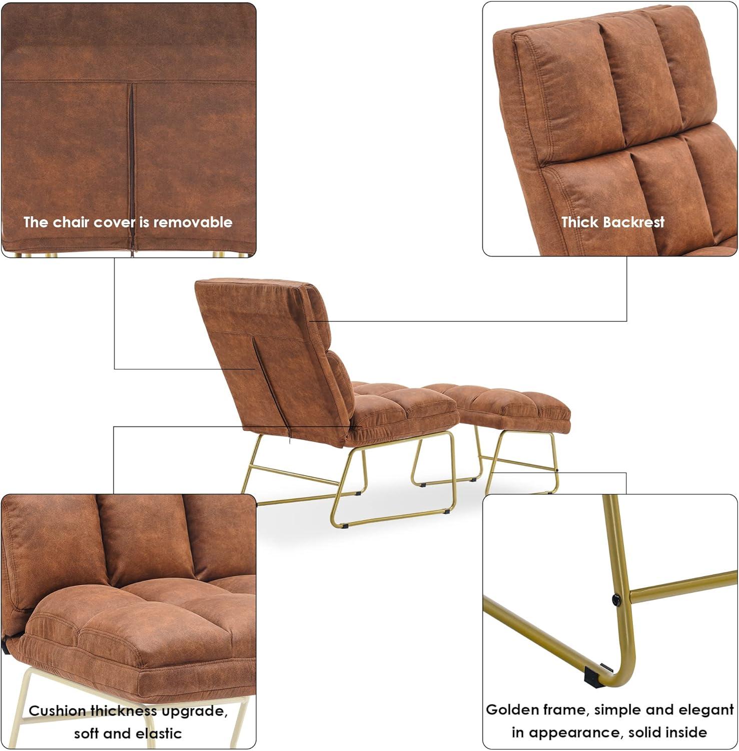 Mcombo Accent Club Chair with Ottoman, Golden Metal Legs 4013 (Saddle)