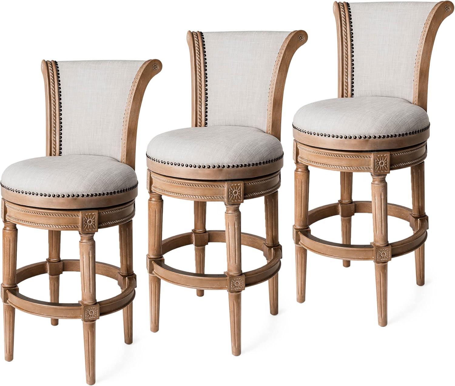 Maven Lane Pullman Swivel Upholstered Kitchen Stool, Set of 3