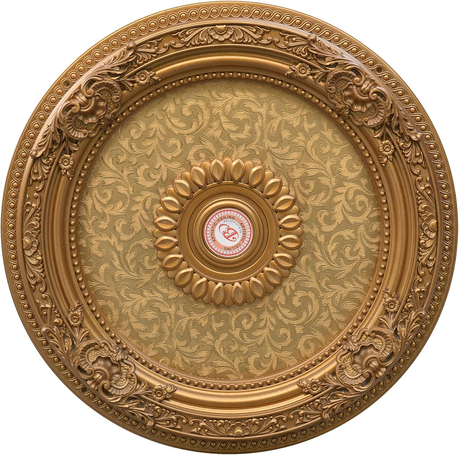 Golden Floral Polystyrene Ceiling Medallion, 24 Inches