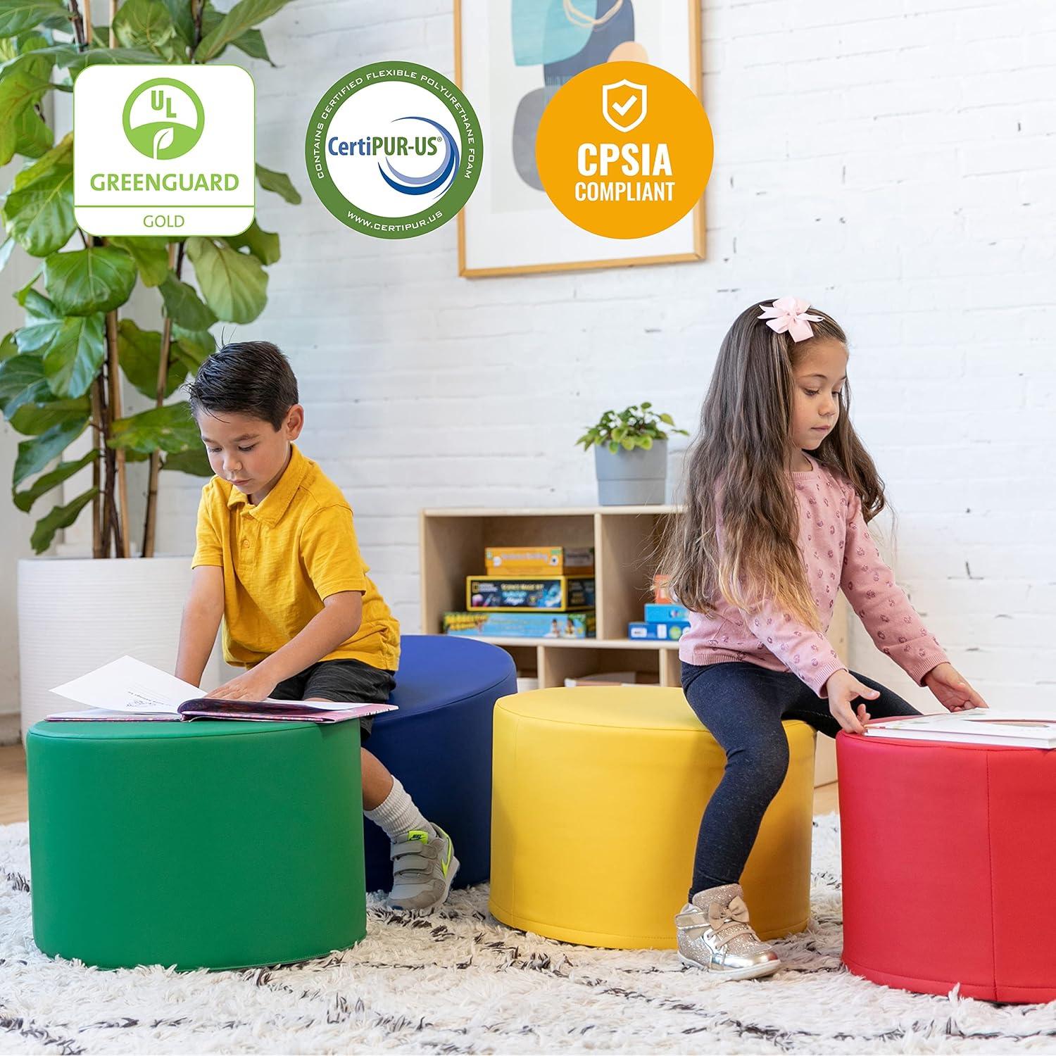 ECR4Kids SoftZone Foam Ottoman Set, Round, Flexible Seating, 4-Piece (Set of 4)