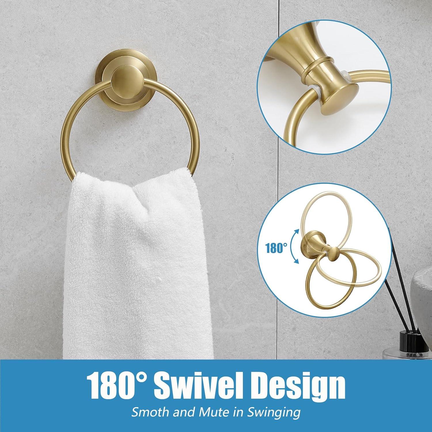 Chihod Toilet Paper Holder & Towel Ring Brushed Gold Hand Towel Holder 2-Pieces Bathroom Accessories Towel Rack Wall Mounted Bathroom Hardware Set Stainless Steel C38