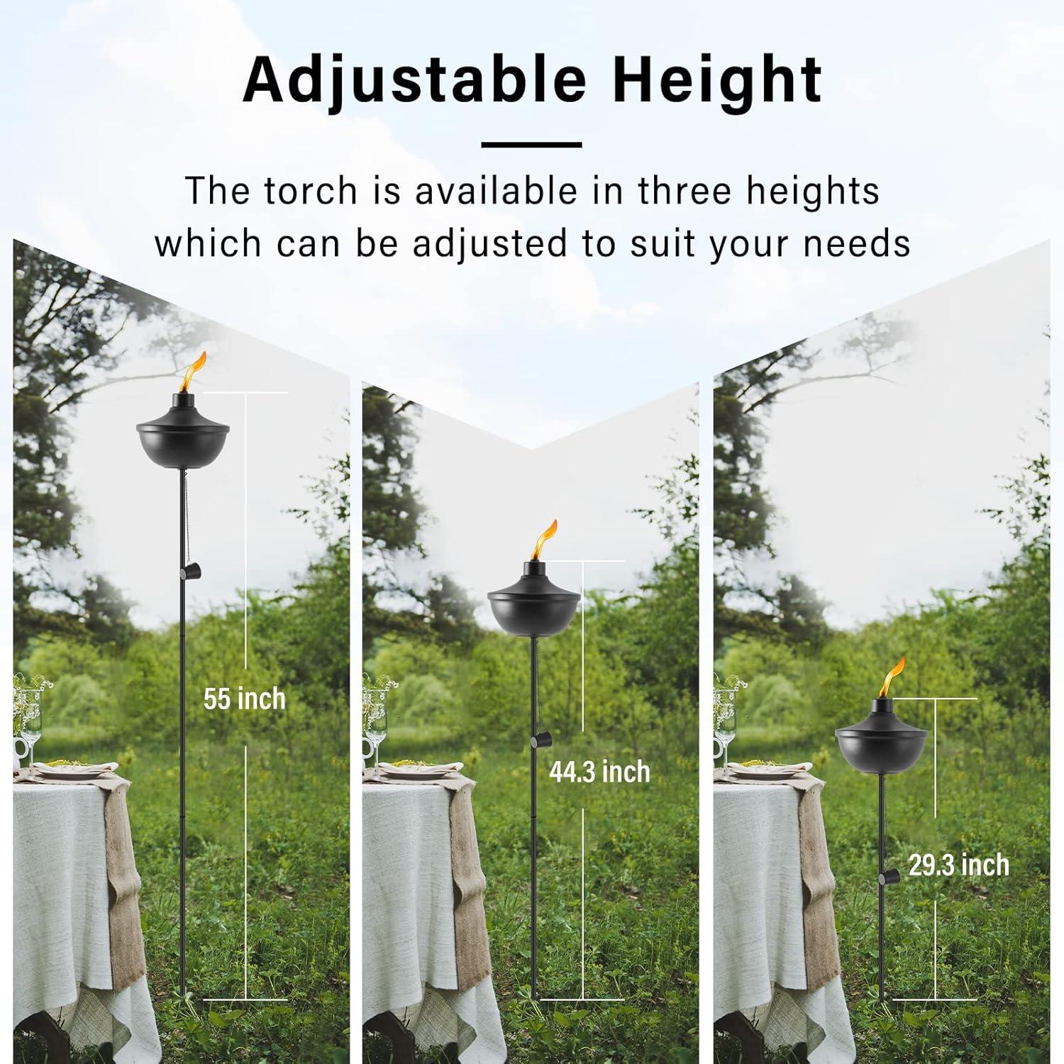 55-Inch Black Metal Garden Torches with 3-Prong Stake, Set of 6