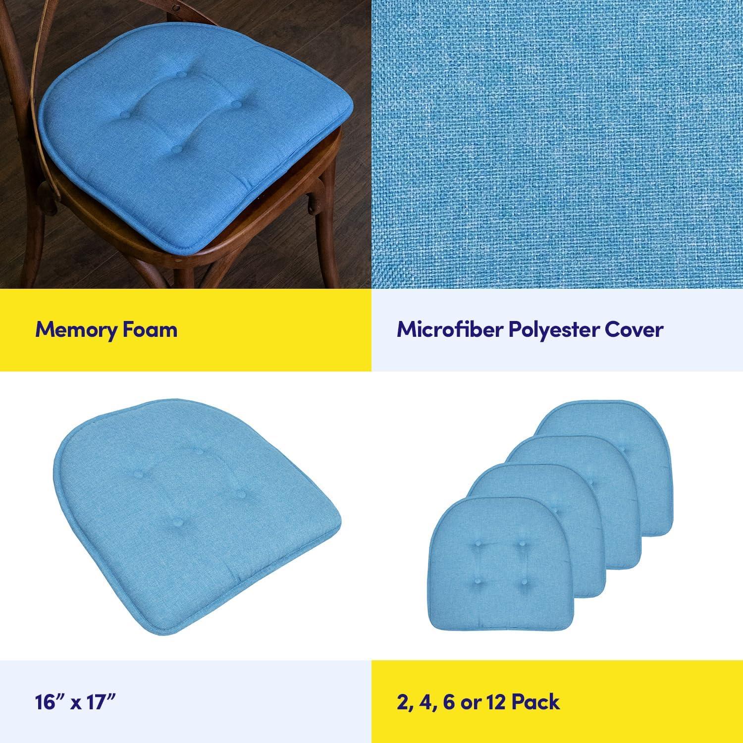 Sweet Home Collection U-Shaped Memory Foam Tufted Non Slip Chair Pads 4 PK, Turquiose