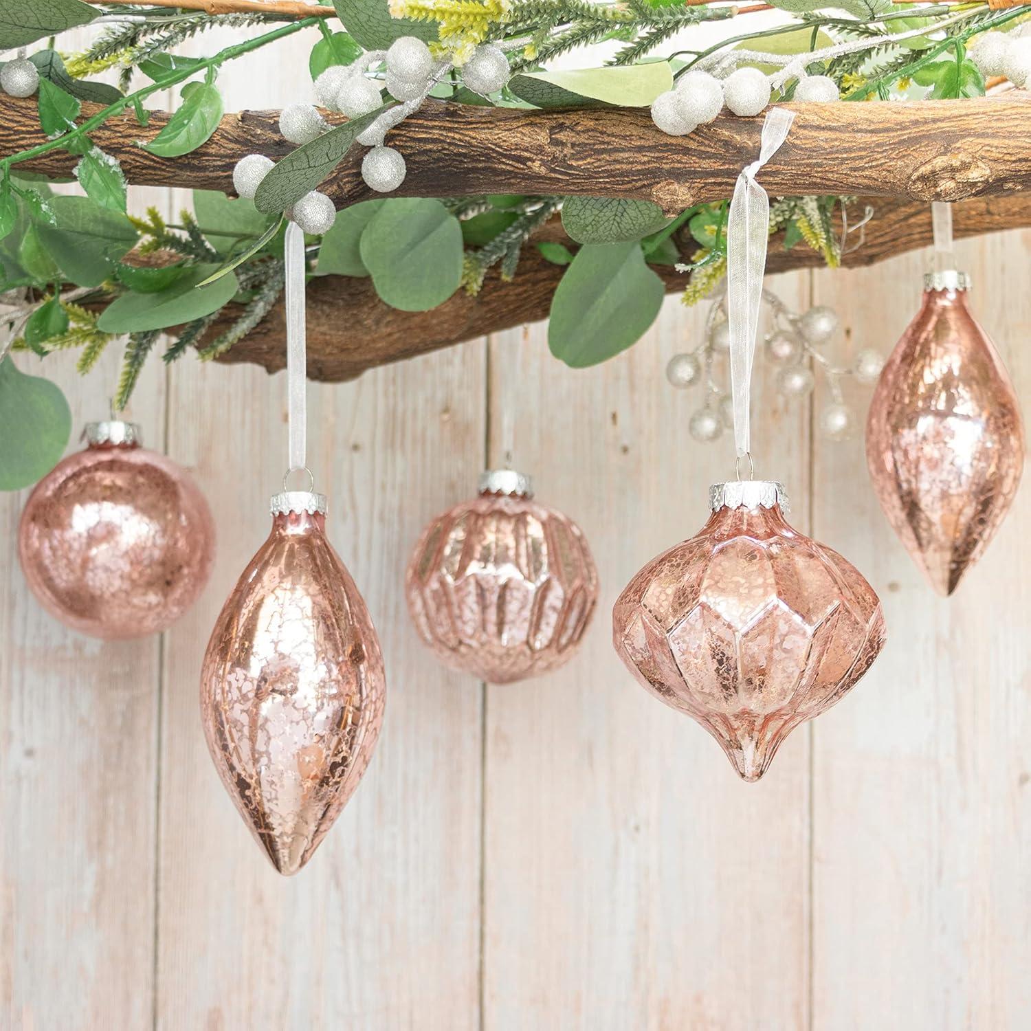 KI Store Mercury Glass Christmas Ornaments Set of 8 Pink Christmas Balls Finials for Christmas Tree Decoration Holiday Décor
