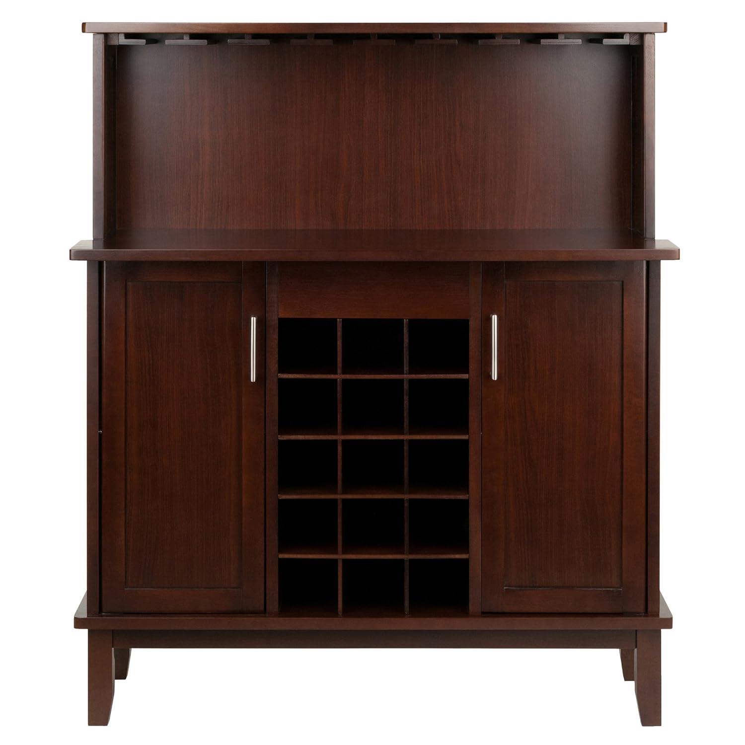 Beynac Wine Bar Cappuccino - Winsome: Storage Cabinet, Stemware Rack, Buffet Hutch