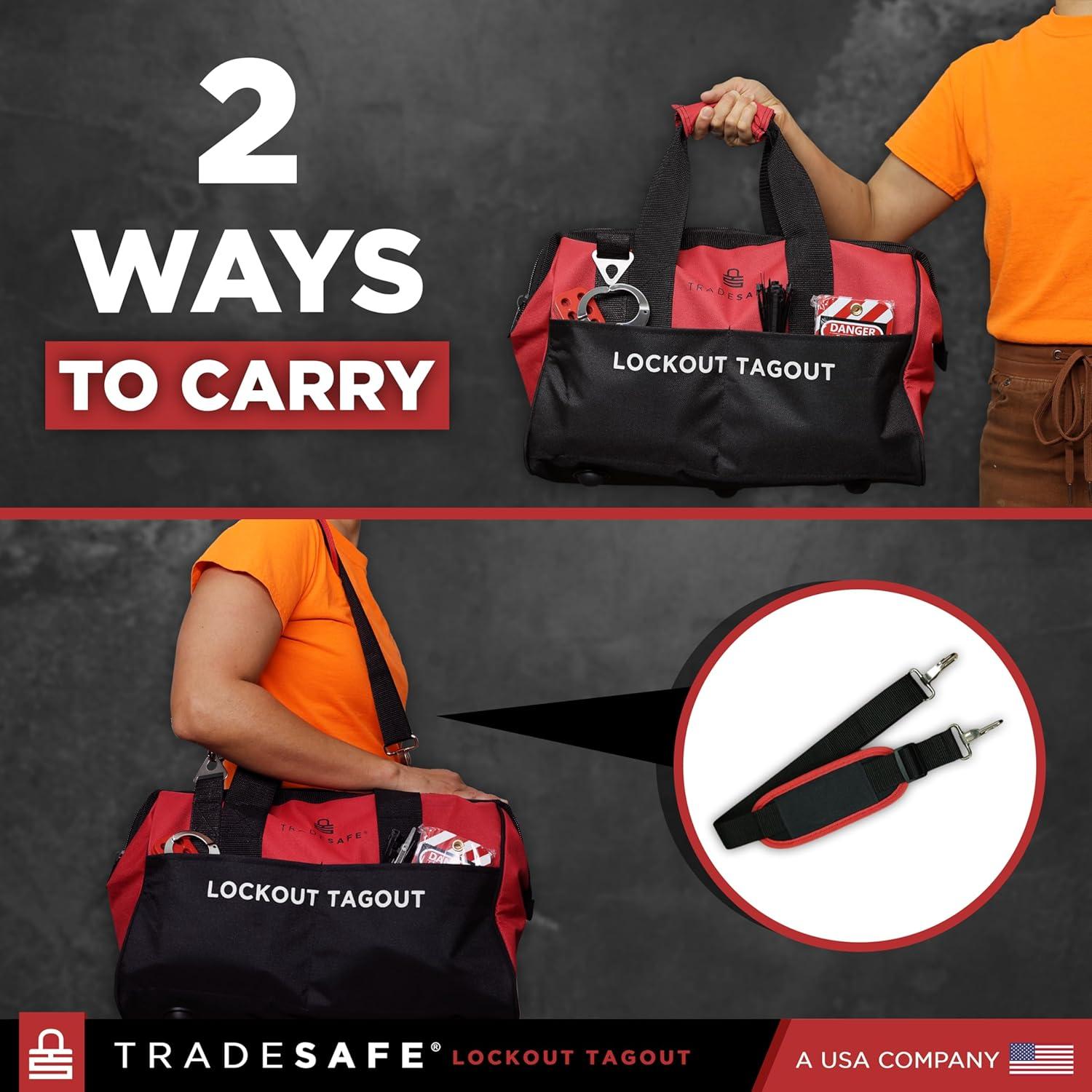 TRADESAFE Lockout Tagout Tool Carrying Bag, Unstocked Lockout Bag, 16-1/2" x 8-1/2" x 11-1/2"