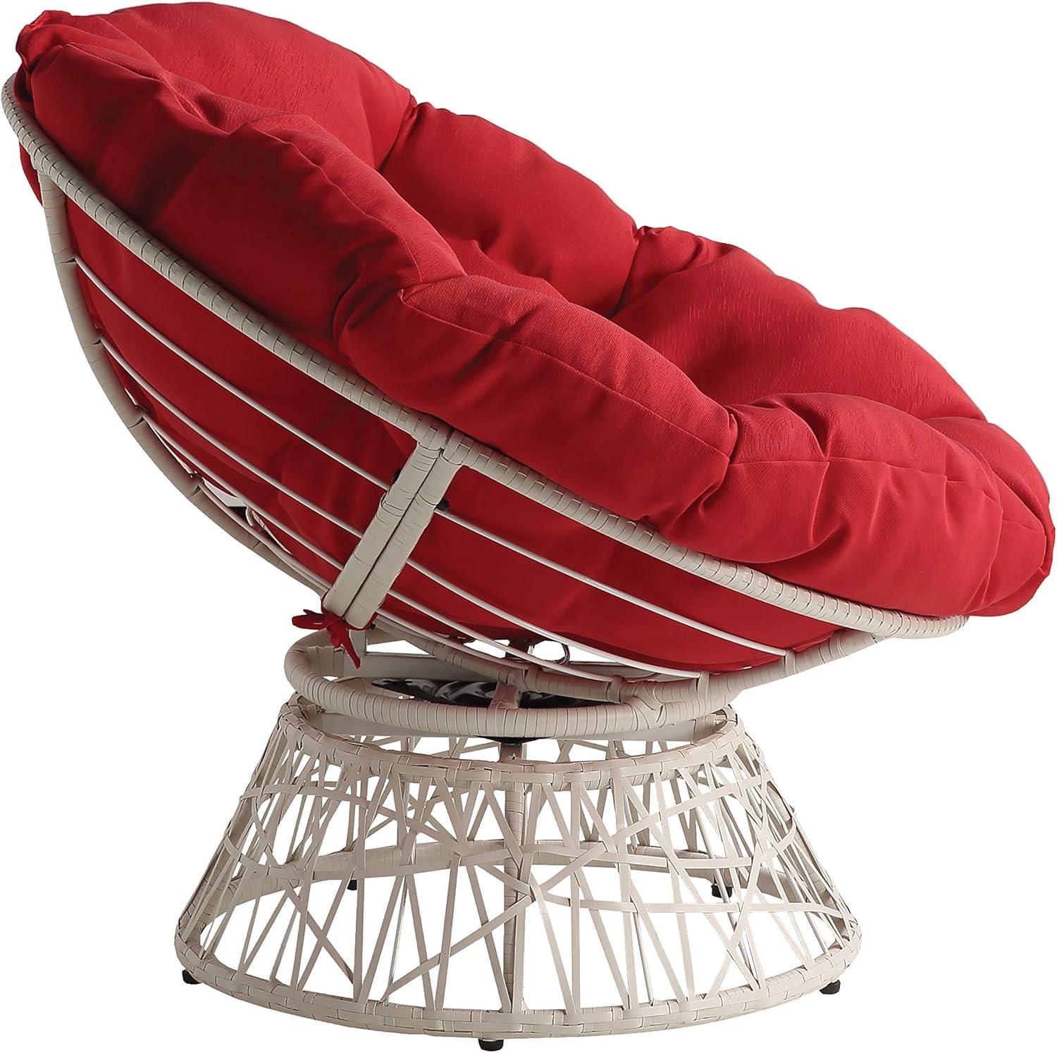 Boho Chic Red Cushion Metal Frame Papasan Swivel Chair