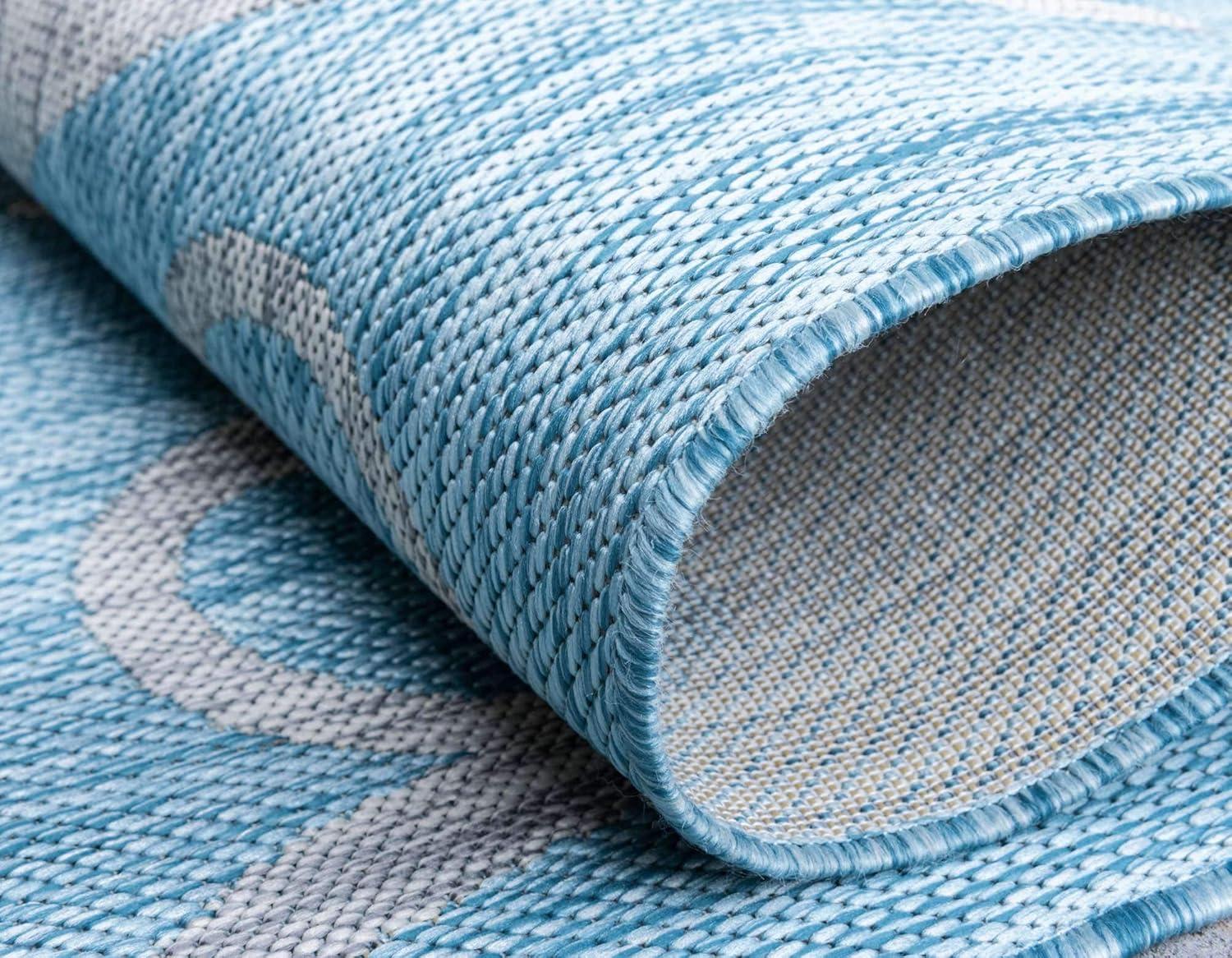 Light Aqua and Ivory Rectangular Outdoor Area Rug