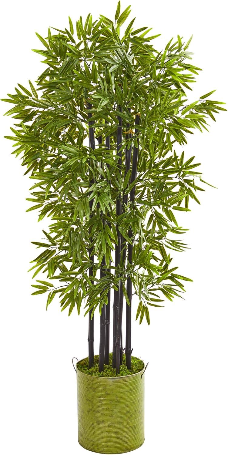 57" Green Artificial Bamboo Tree in Black Trunks Planter