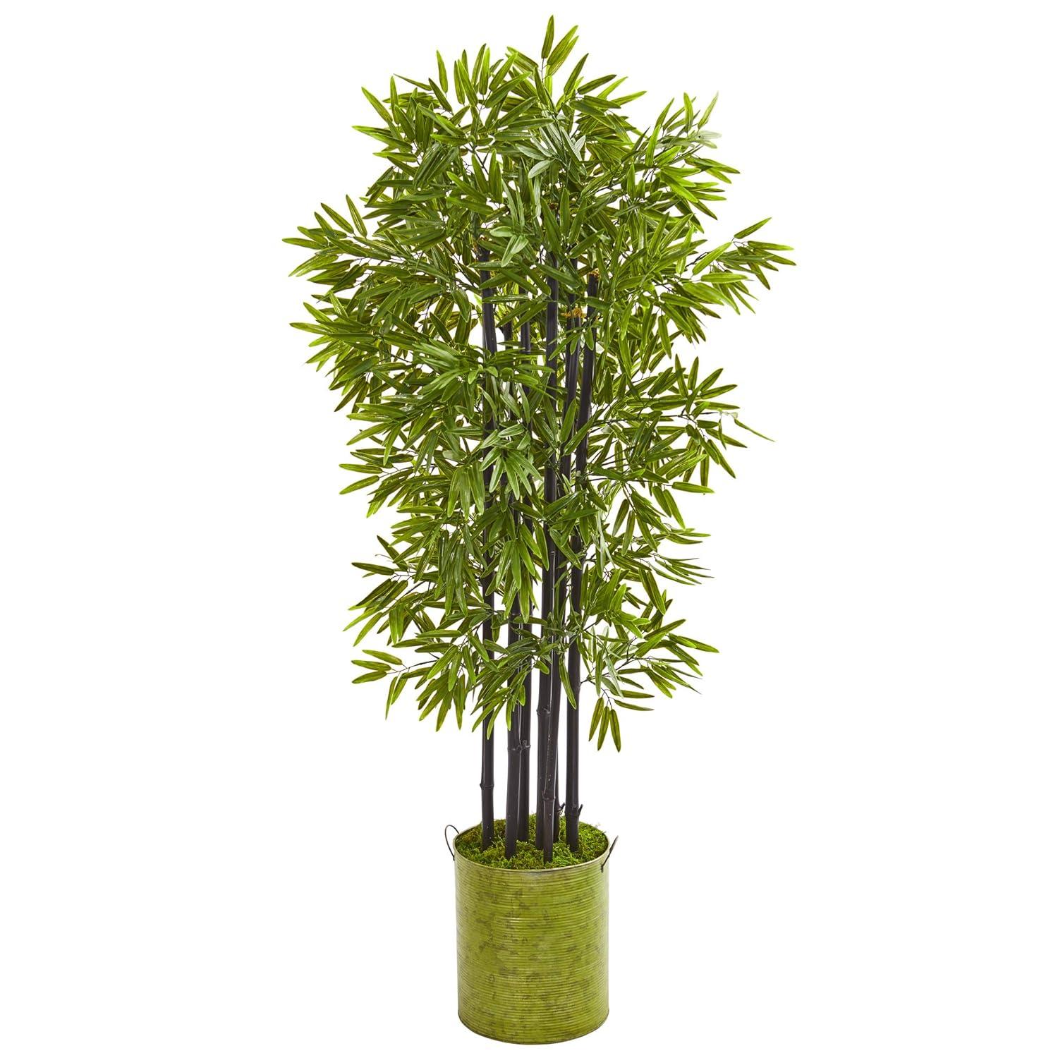 57" Green Artificial Bamboo Tree in Black Trunks Planter
