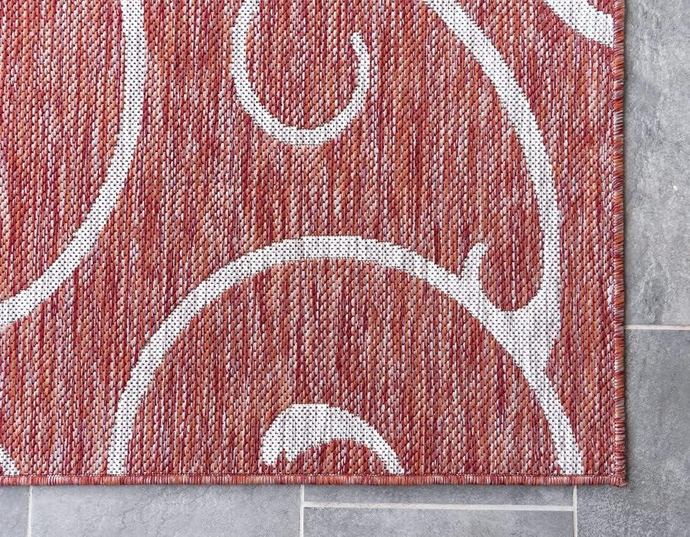 Unique Loom 4' 1 x 6' 1 Rectangle Indoor/Outdoor Botanical Rust Red Area Rug