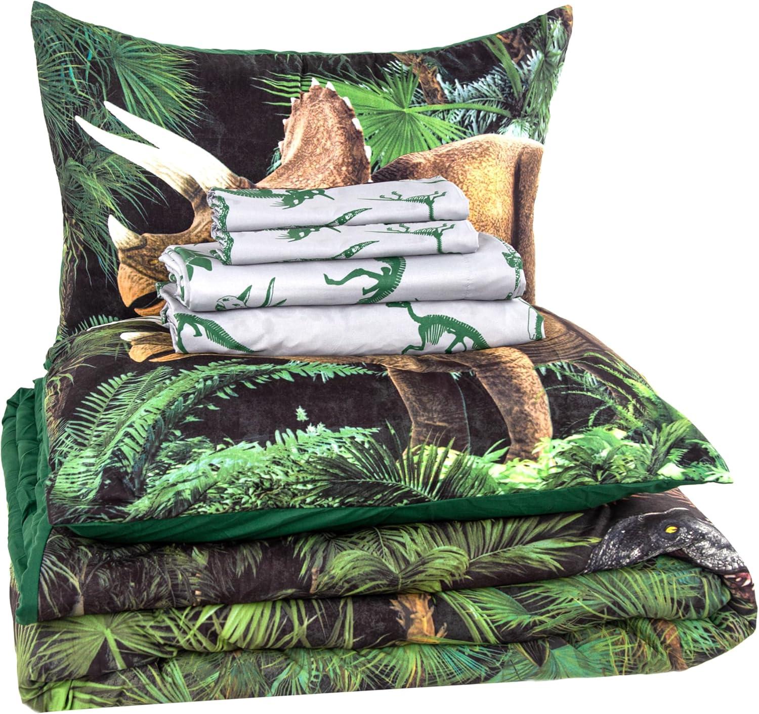 Twin Green Dinosaur Forest Microfiber Bed Set