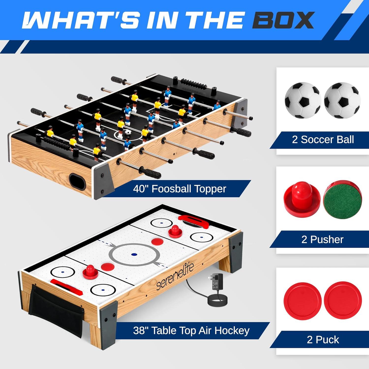 SereneLife 38” Table Top Air Hockey and 40” Foosball 2-in-1 Swivel Game Table