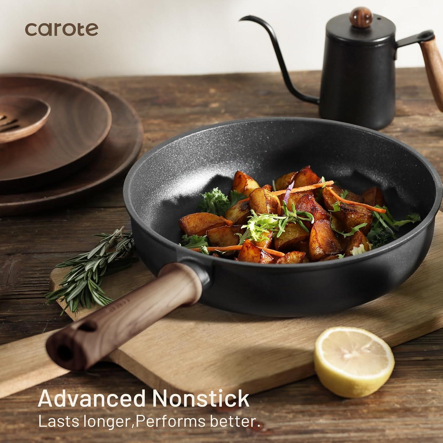 Carote 16 Pcs Nonstick Cookware Sets, Premium Pots and Pans Set, Easy to Clean, Grey and Gold