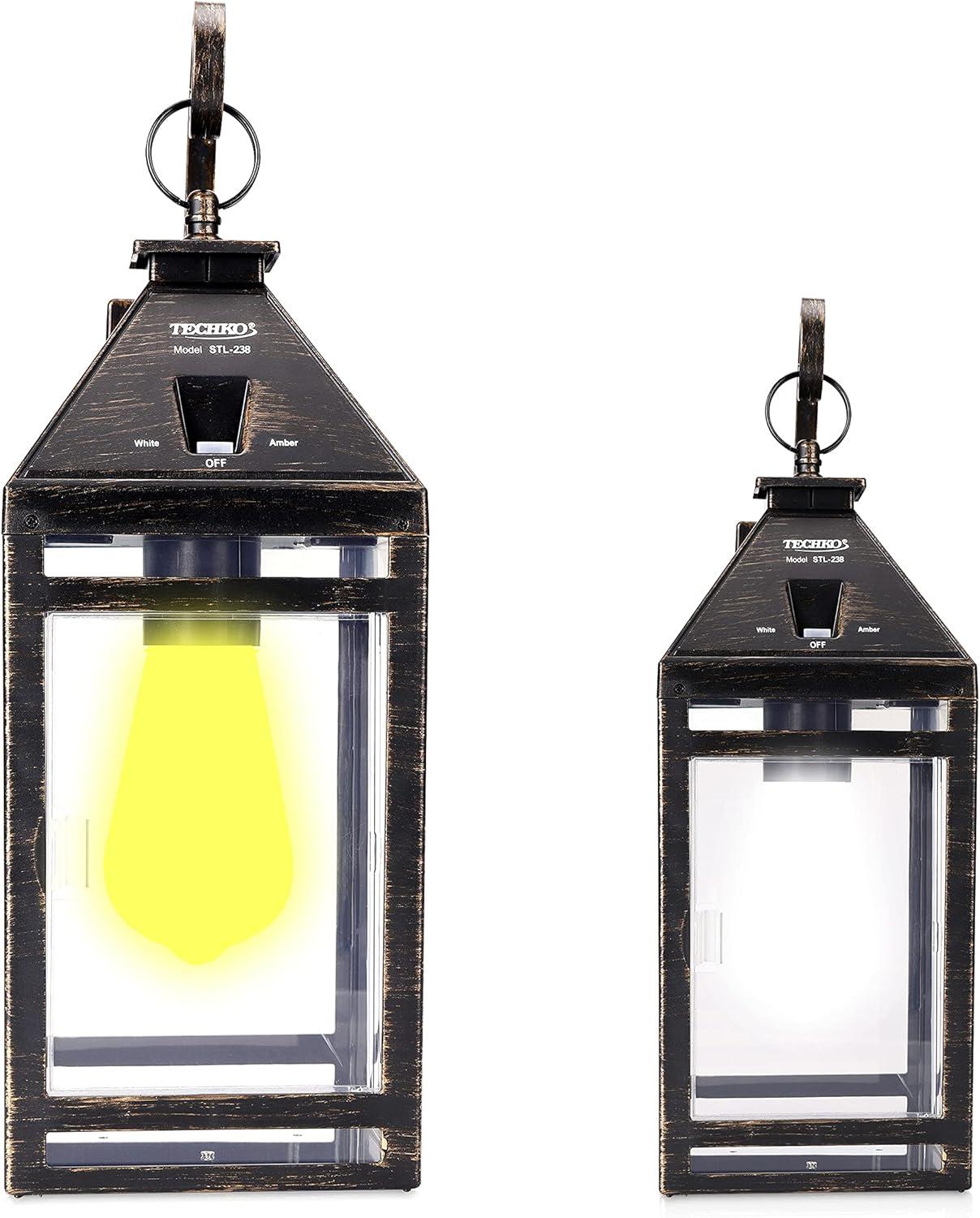 Black Solar LED Hanging Lantern with Wall Bracket