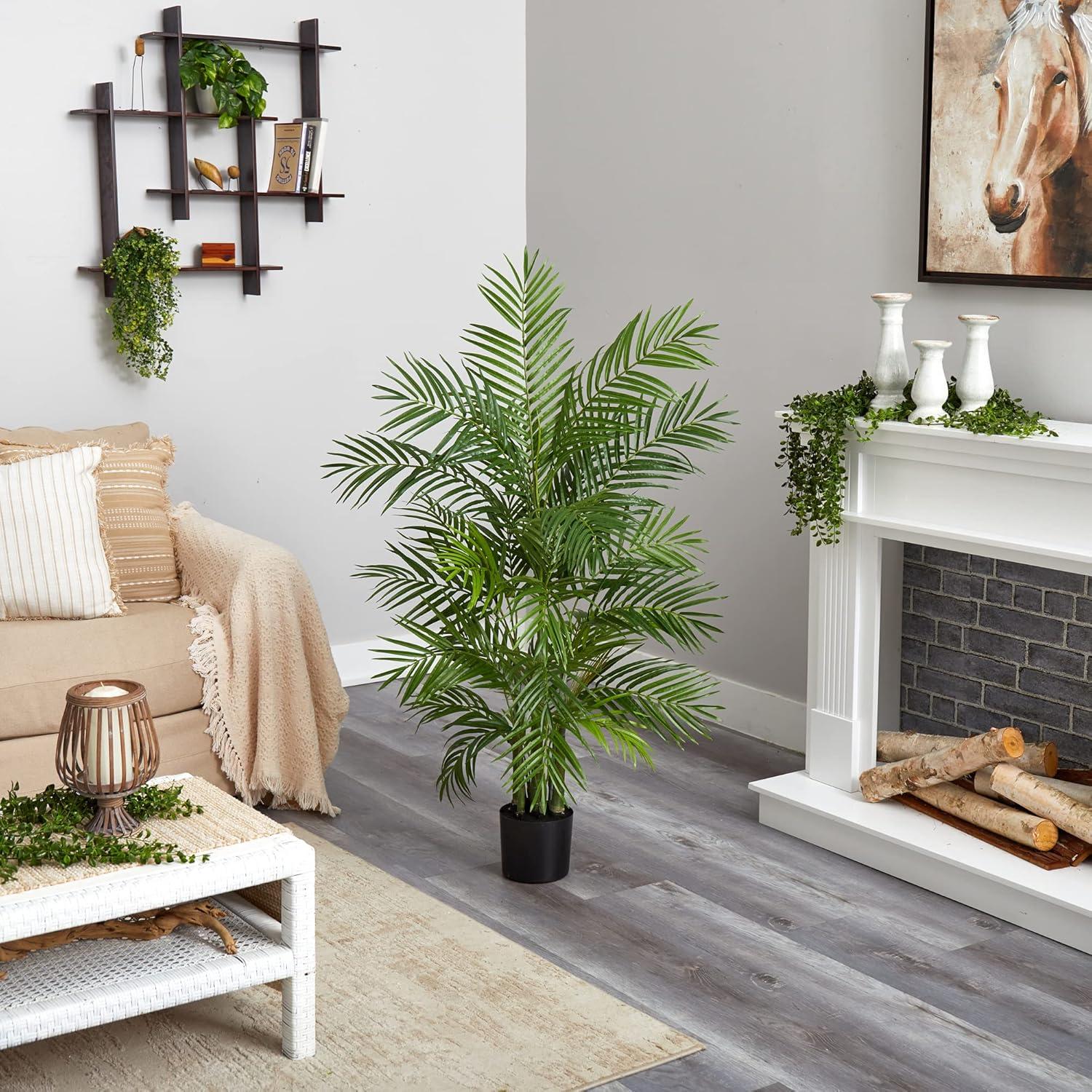 4ft Artificial Areca Palm Tree in Pot - Nearly Natural: Indoor Botanical Decor, Unlit Green Faux Plant