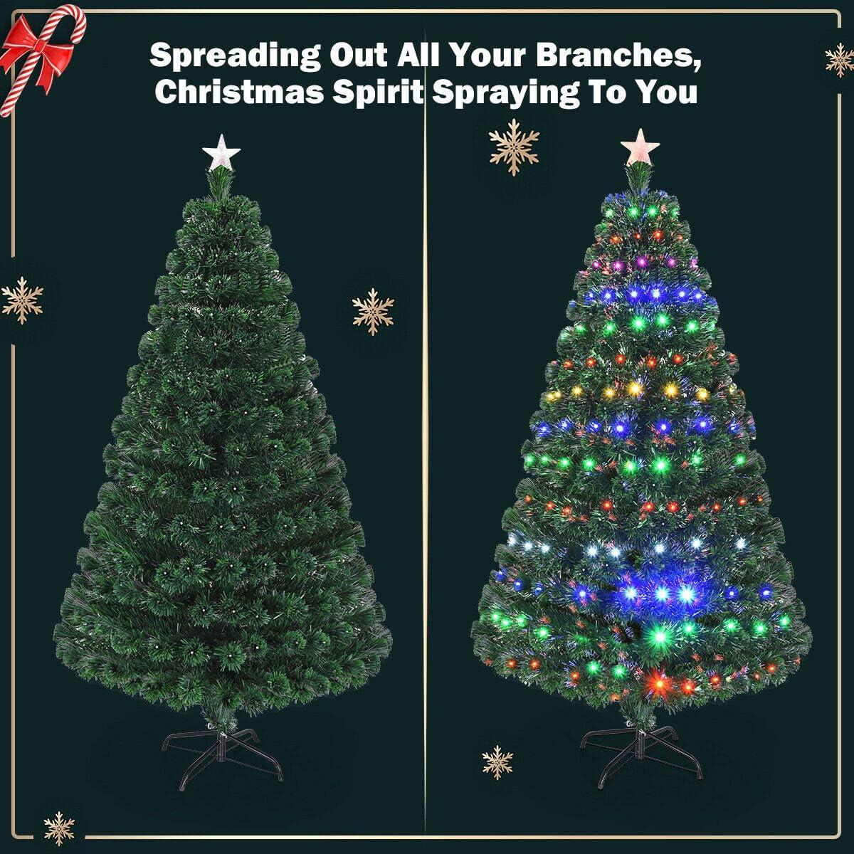 7ft Multi-Color Fiber Optic Prelit Christmas Tree with Metal Stand