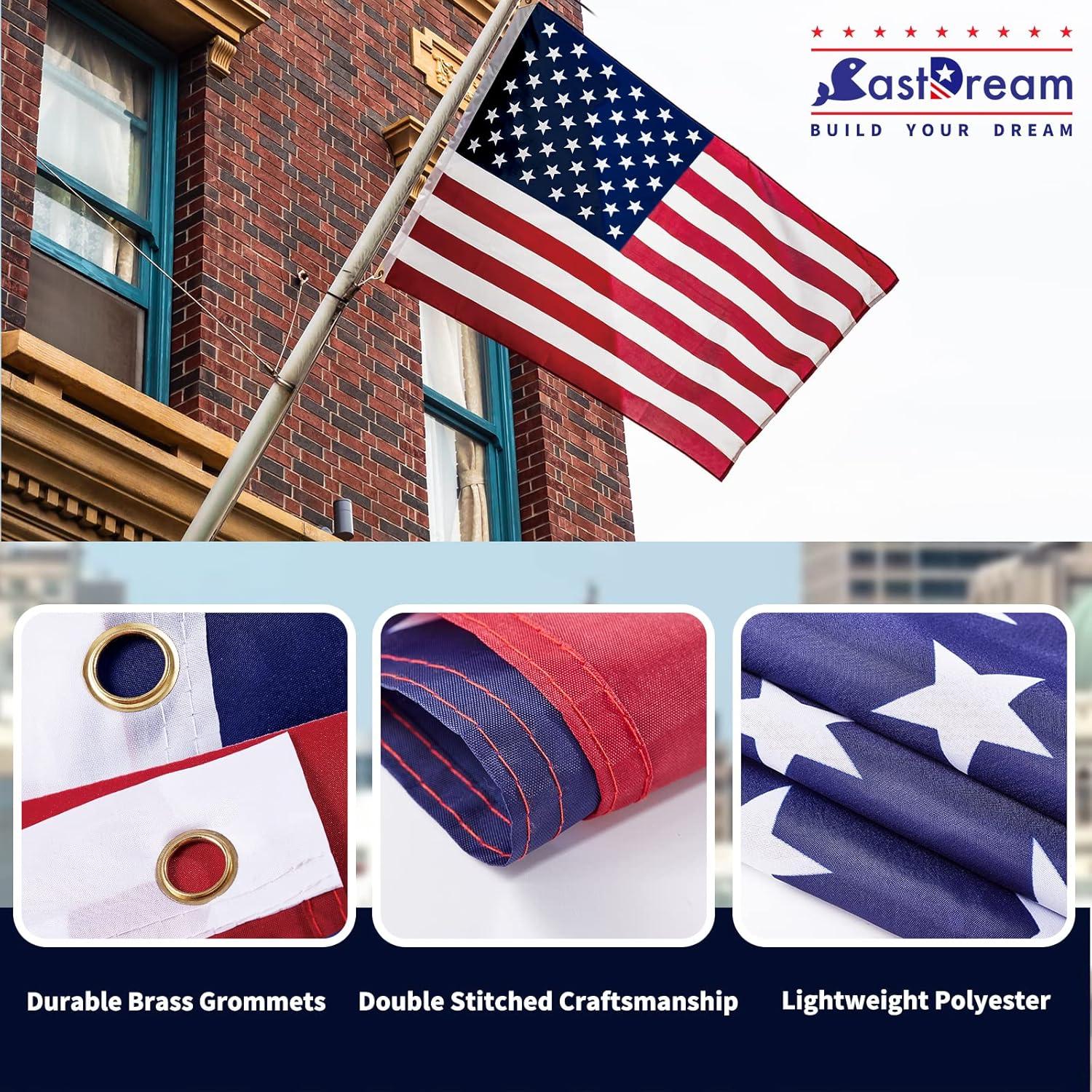 American US Flag 3x5, 2 Pack Vibrant Color & Fade Resistant US Flags for Outside 3x5 ft Flags Double Stitched Long Lasting Polyester with Durable Brass Grommets USA Flag