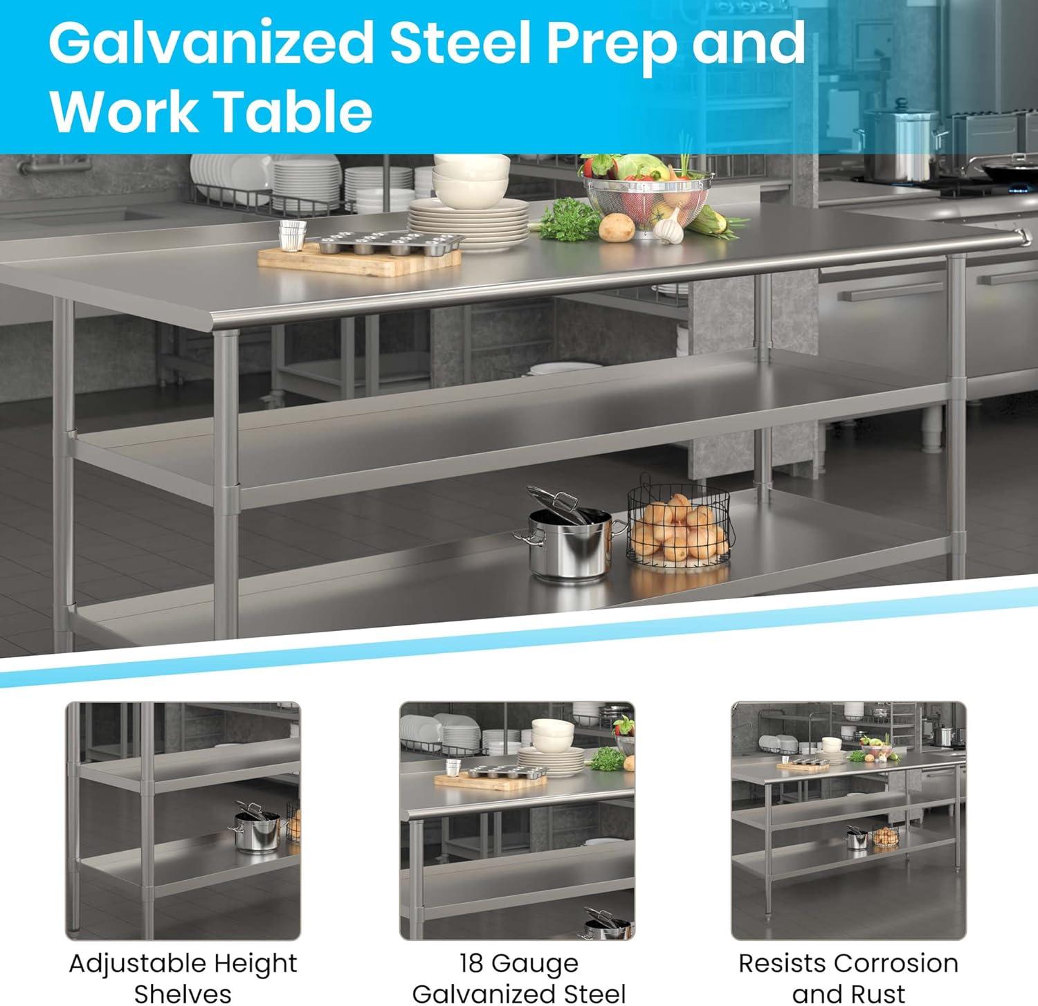 Woodford NSF Stainless Steel 18 Gauge Work Table - Backsplash and 2 Shelves