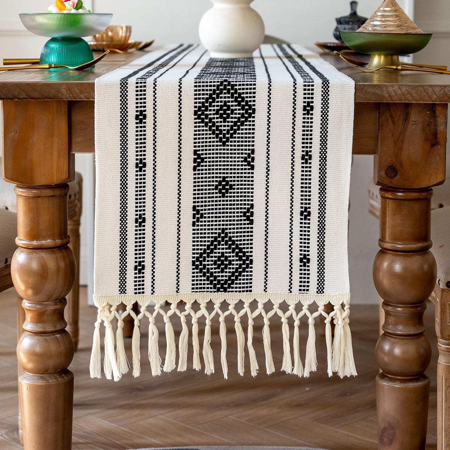 Oveesha Boho Cotton Woven Table Runner With Tassels