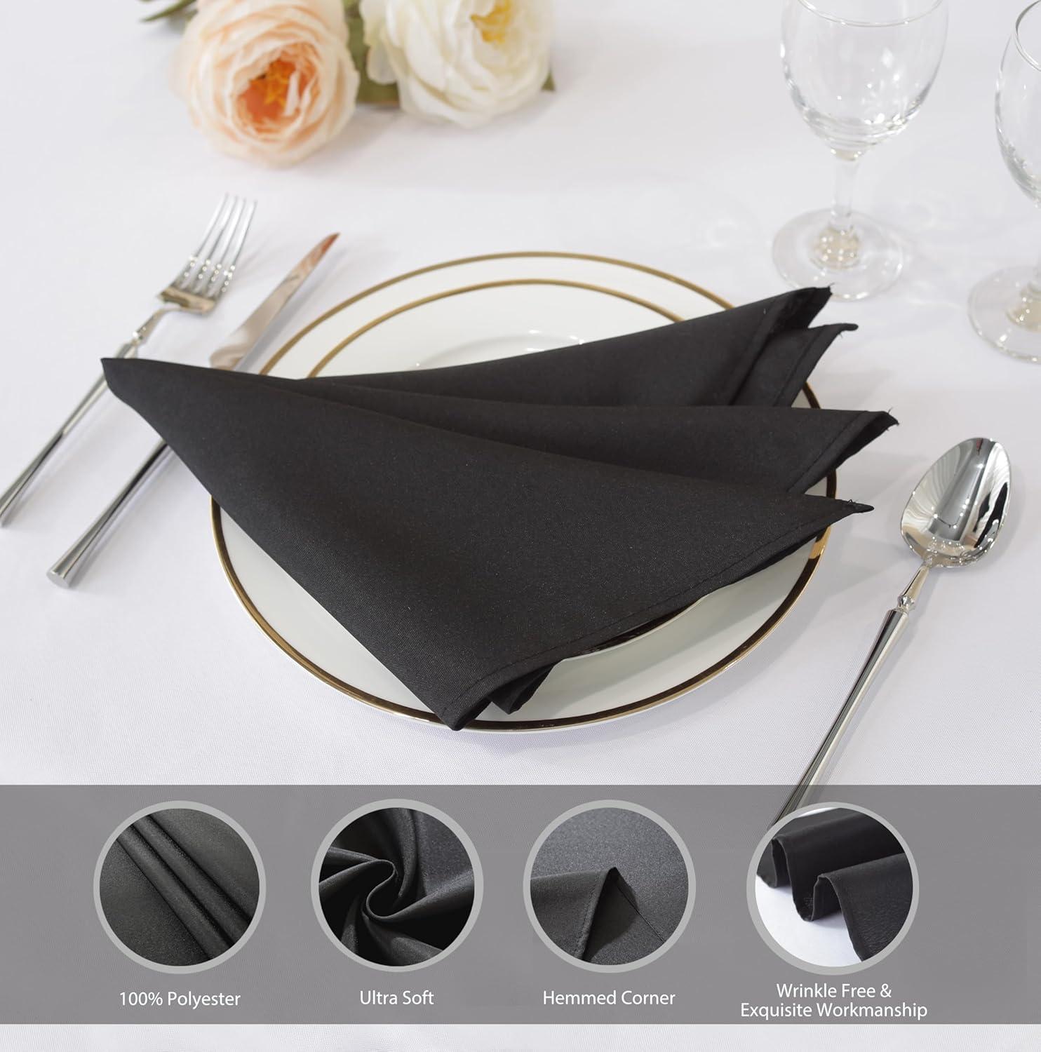 Craft And Party, Black Cloth Napkins - 12 Pack, 20x20 Inch Polyester Dinner Napkins with Hemmed Edges, Washable Napkins Great uses for Weddings, Dinners and Parties