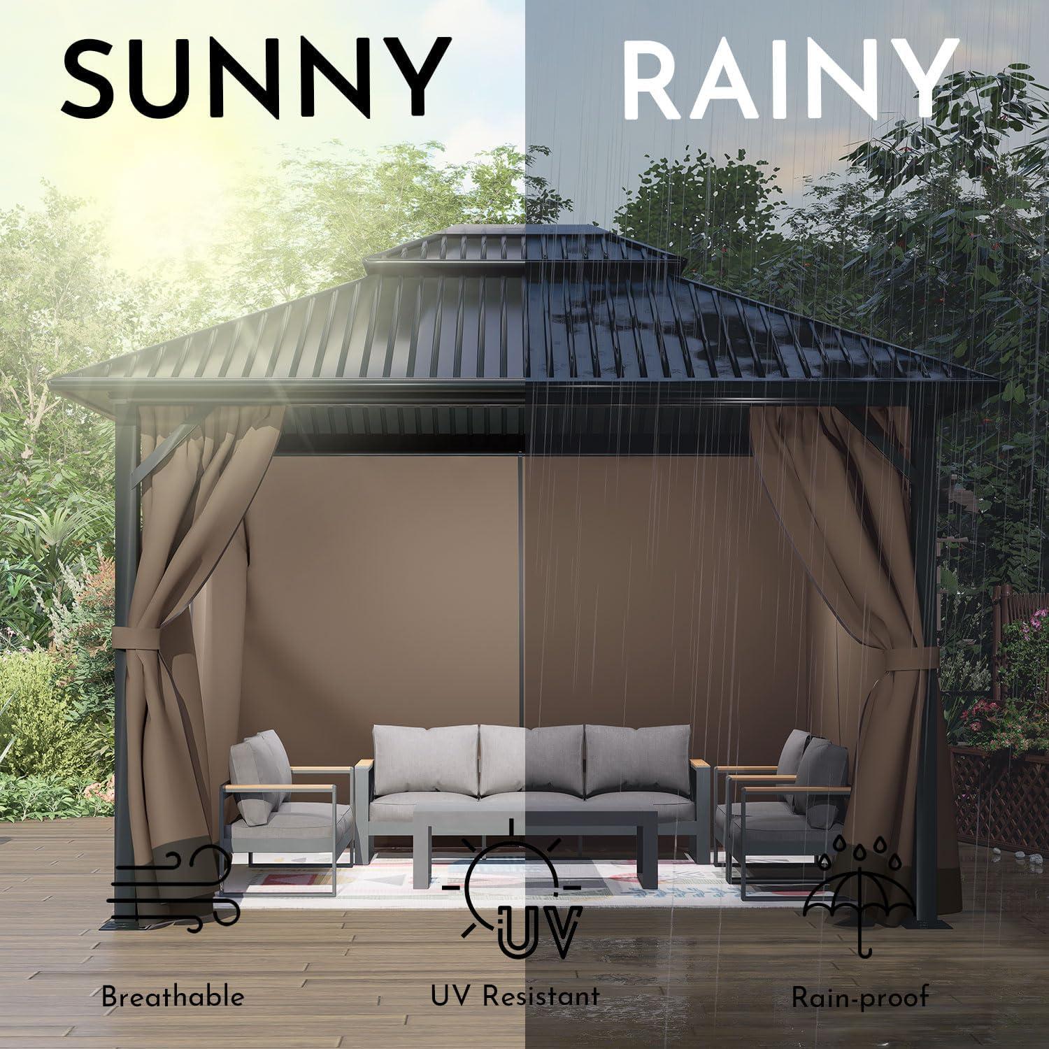 COWVIE 4-Panel 10' x 10' Gazebo Replacement Curtains, Patio Privacy Sidewalls with Double Zipper, Replacement for Outdoor Gazebo Canopy (Curtain Only)