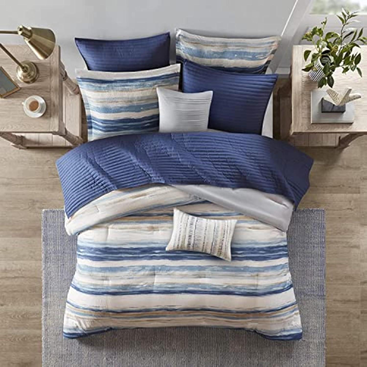 Marina 8 Piece Printed Seersucker Comforter and Quilt Set Collection