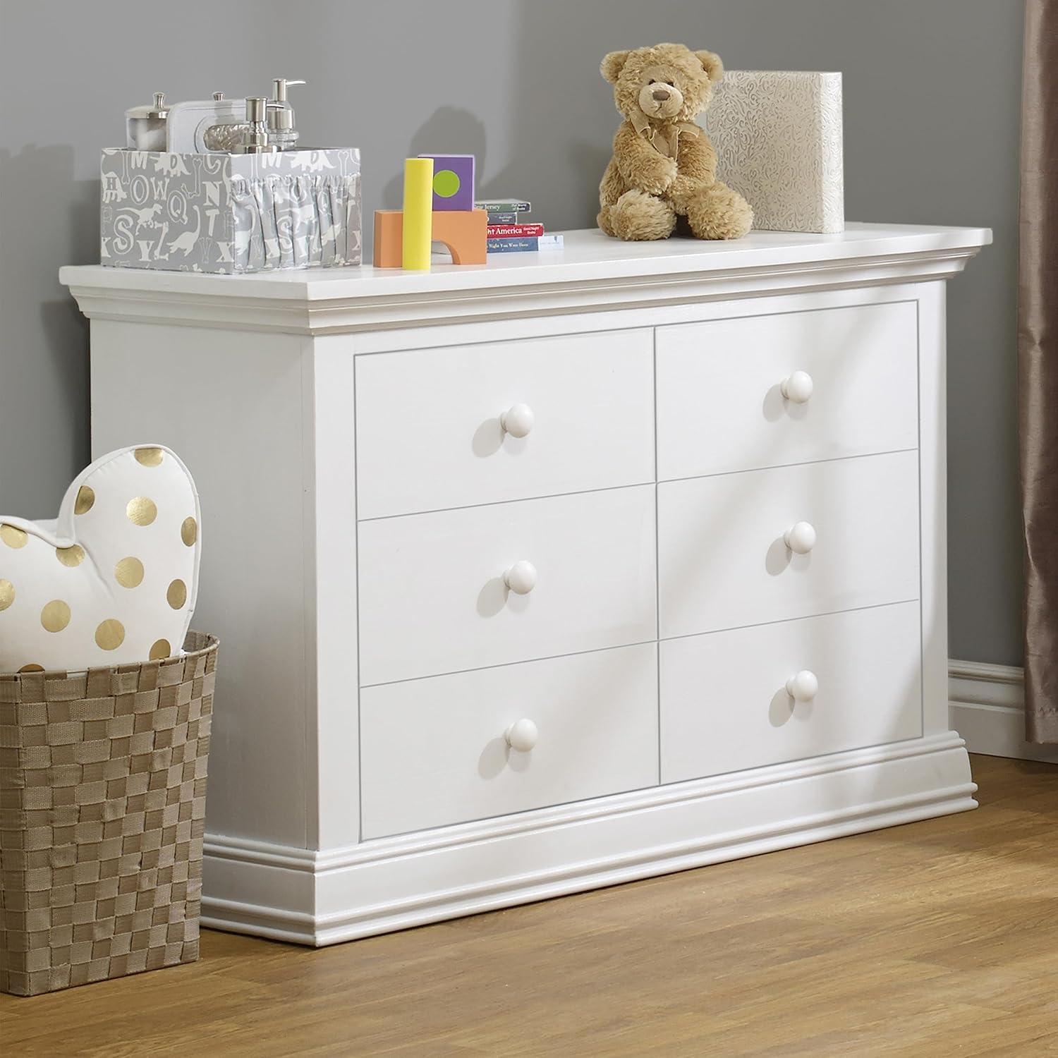 Cottage Charm White Double Dresser with 6 Dovetail Drawers