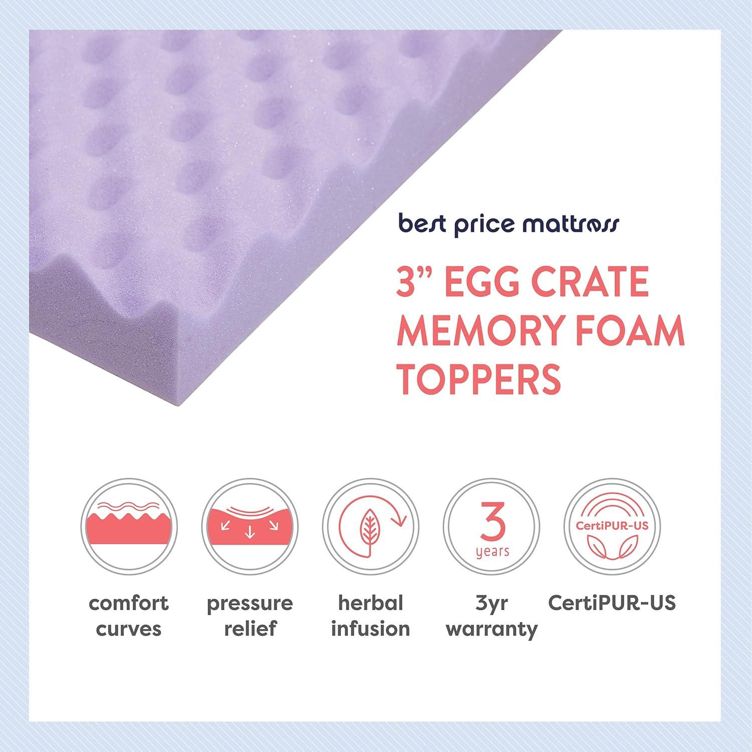 Lavender Infused Queen Egg Crate Memory Foam Mattress Topper