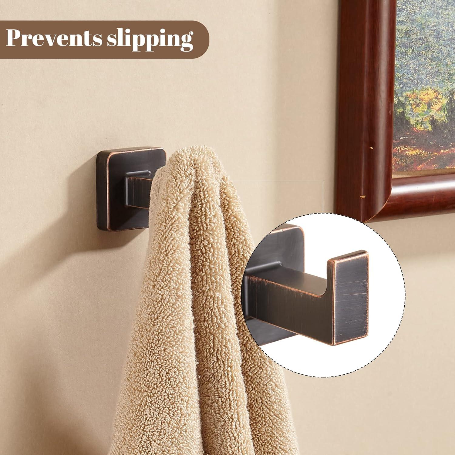 Bronze Towel Hooks，Bathrooms Coat Hooks Wall Mounted，Oil Rubbed Square Wall Hooks Robe Hooks 2 Pieces Stainless Steel Bathroom Accessories