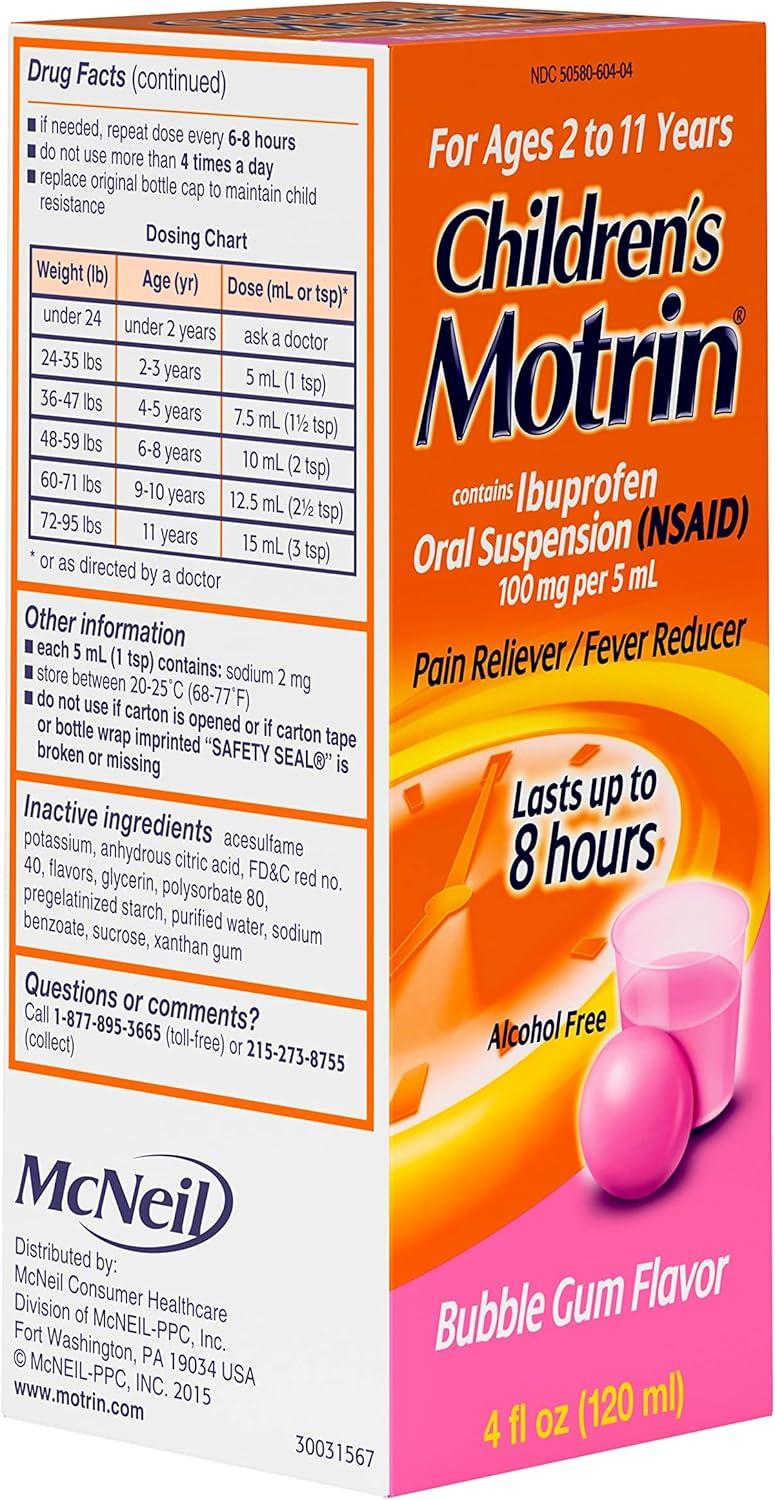 Children's Motrin Pain Reliever/Fever Reducer Liquid - Ibuprofen (NSAID) - Bubble Gum - 4 fl oz