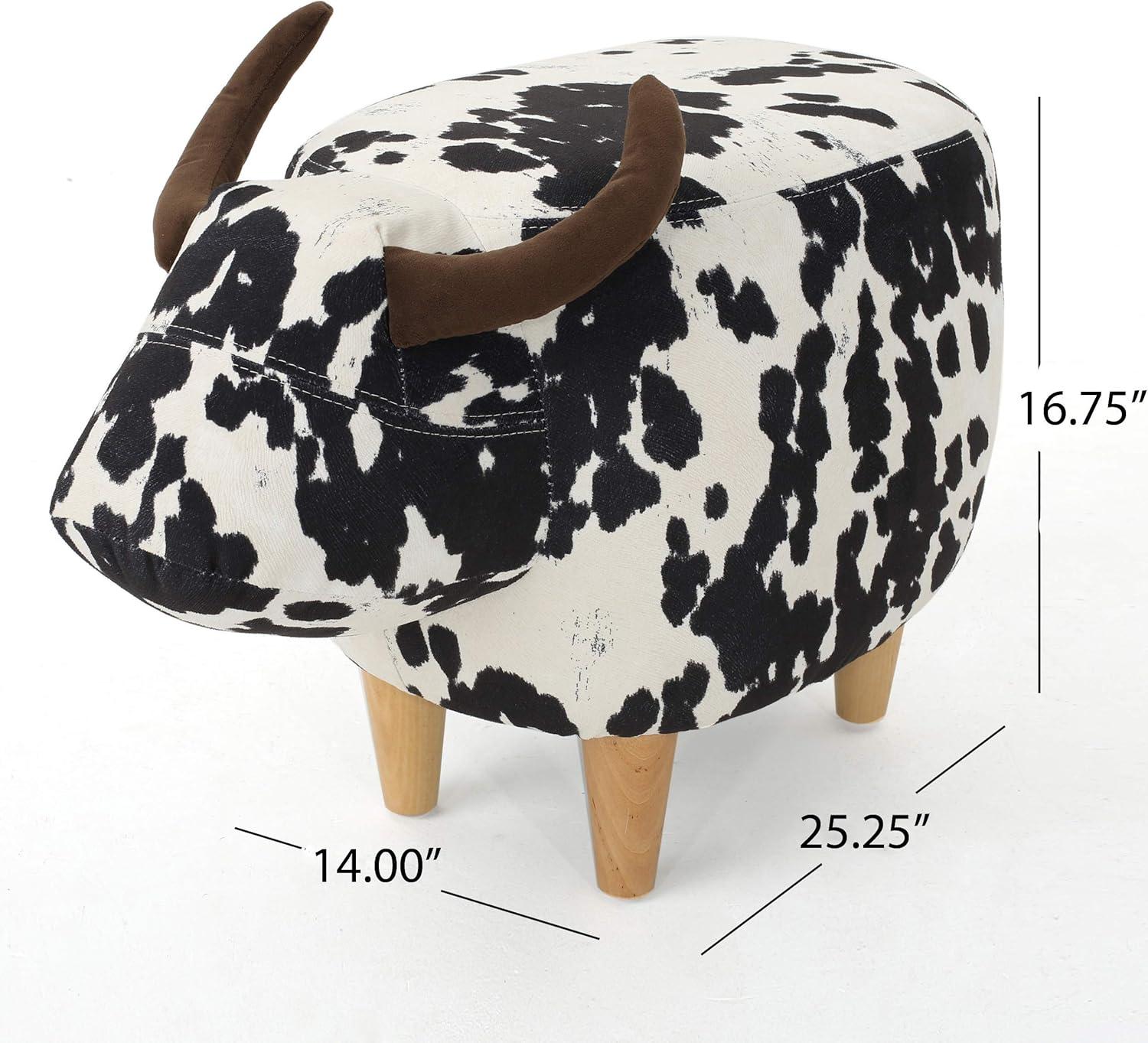 GDF Studio Moria Modern Velvet Cow Ottoman, Black and White