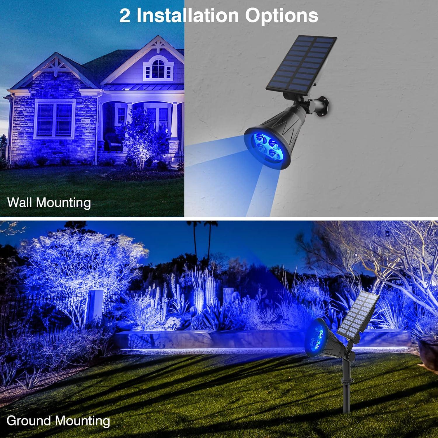 T-SUN Blue Solar Spot Lights Outdoor, LED Solar Landscape Spotlights Waterproof Auto Turn ON/Off Solar Lights Adjustable Solar Garde Lights for Tree, Patio, Yard, Driveway, Pool Area(Blue-2 Pack)