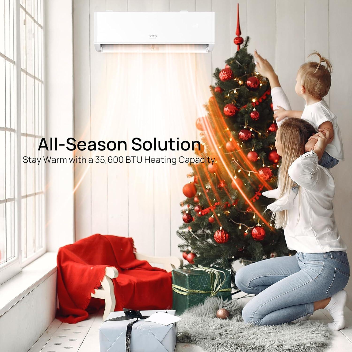 TURBRO 36,000 BTU 4 Zones Mini Split AC/Heating System, Ductless Multi Zones Inverter Mini Split Air Conditioner with Heat Pump, 22.5 SEER2, WiFi Enabled, Greenland (9K+9K+9K+9K), 230V