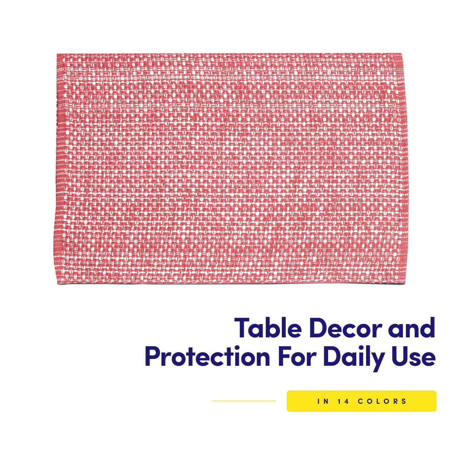Sweet Home Collection 100% Cotton Placemats for Dining Room Rectangle Two Tone Woven Fabric 13" x 19" Soft Durable Table Mat Set, Set of 4, Pink