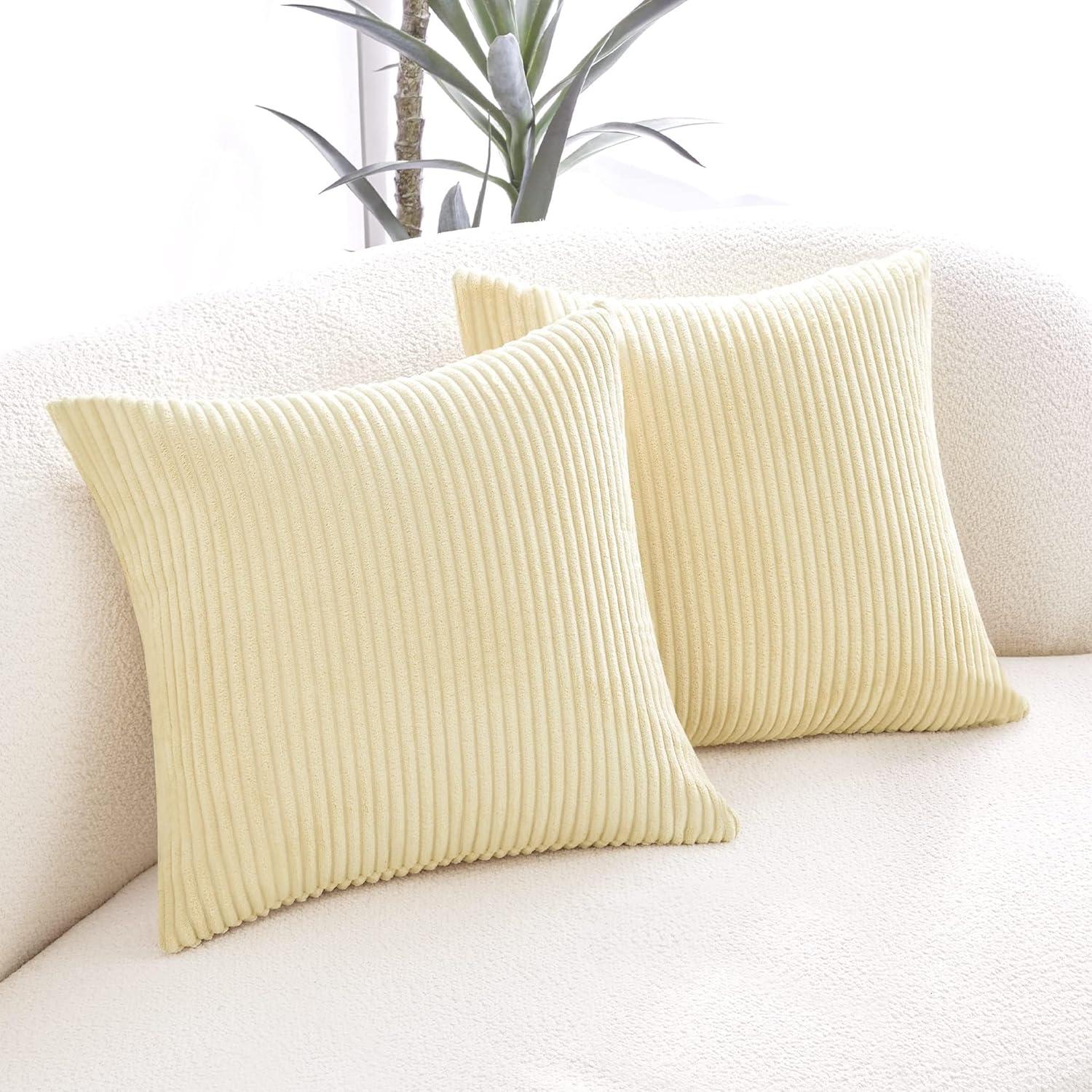 Deconovo Decorative Pillow Covers Set of 2 with Stripe Pattern Pillowcase Cushion Cover Hidden Zipper 20x20 inch Beige