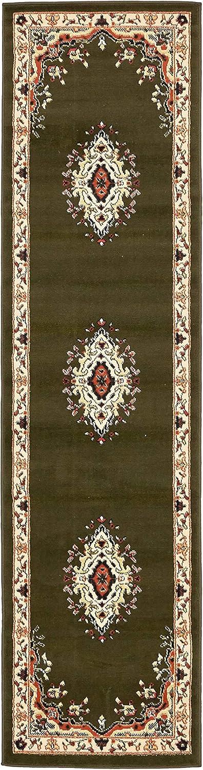 Elegant Medallion Green Synthetic Runner Rug 2' 2" x 8' 2"