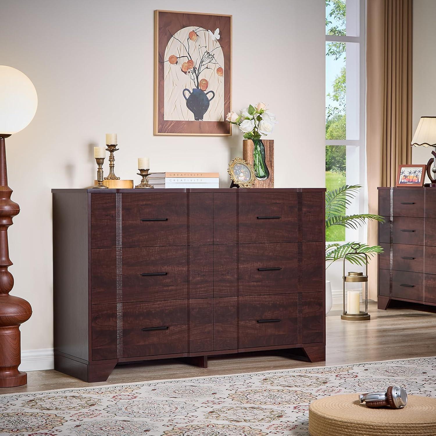 Ebern Designs Farmhouse Cherry Red Curved Tall 4 Drawers Dresser for Bedroom, 4 Chest of Drawers for Closet