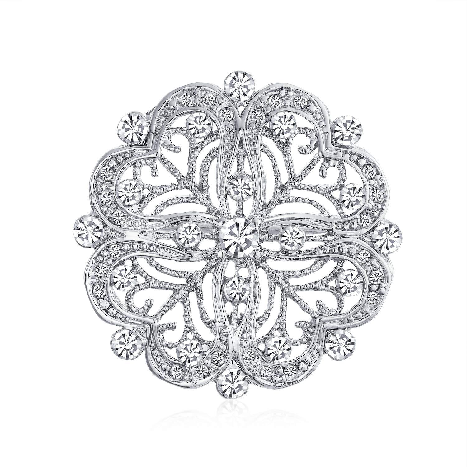 Rhinestone Rose Brooch Pin for Women Girls Fashion Crystal Big Blossom Flower Brooch Lapel Pins Elegant Dress Accessories Jewelry Boutonniere Corsage for Hat Bag Suit Tie Gift Wedding Holiday