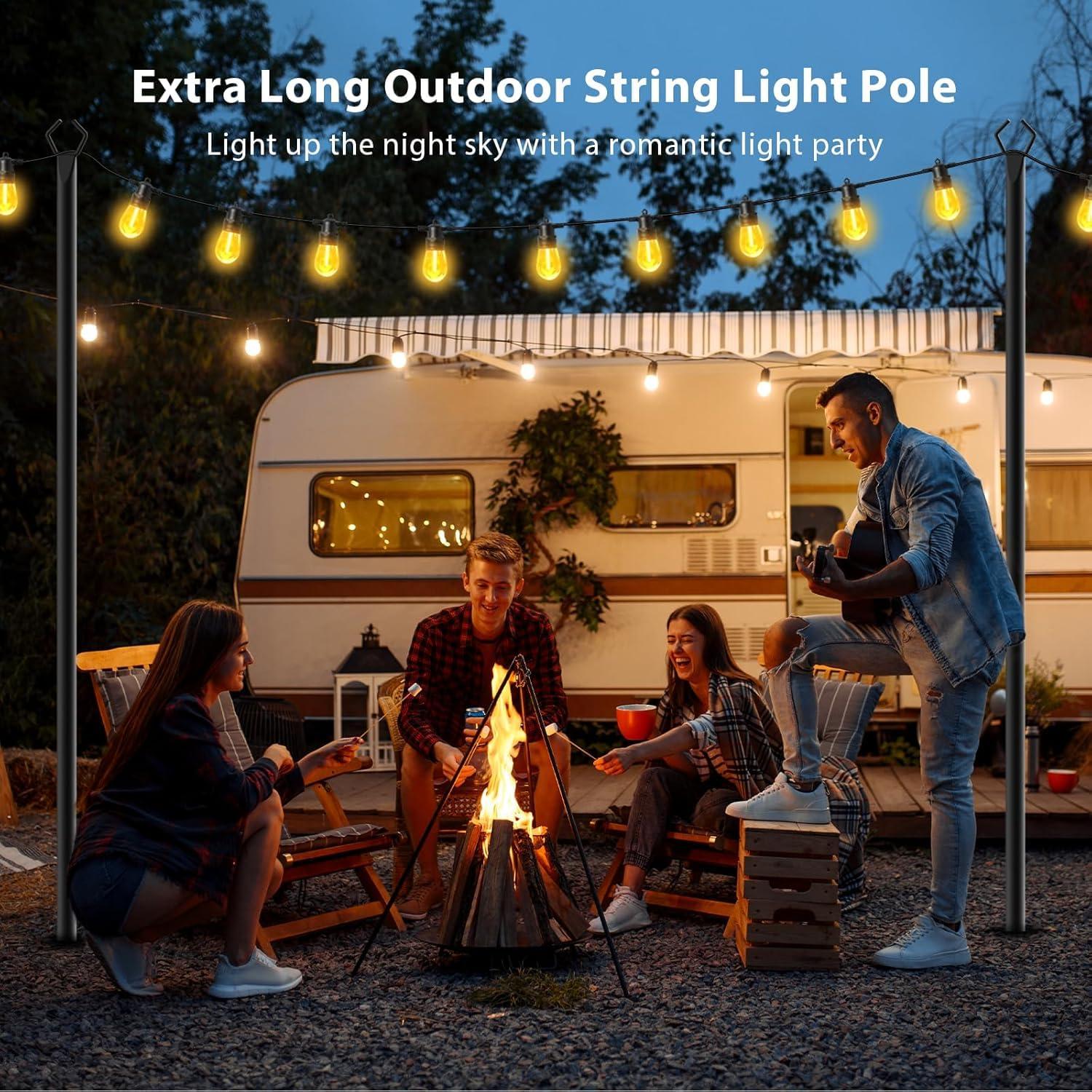 2 Pack String Light Poles,10 Ft Light Poles for Outside String Lights,Outdoor Lights Pole with Fork,Metal Poles Stand for Patio Deck Backyard