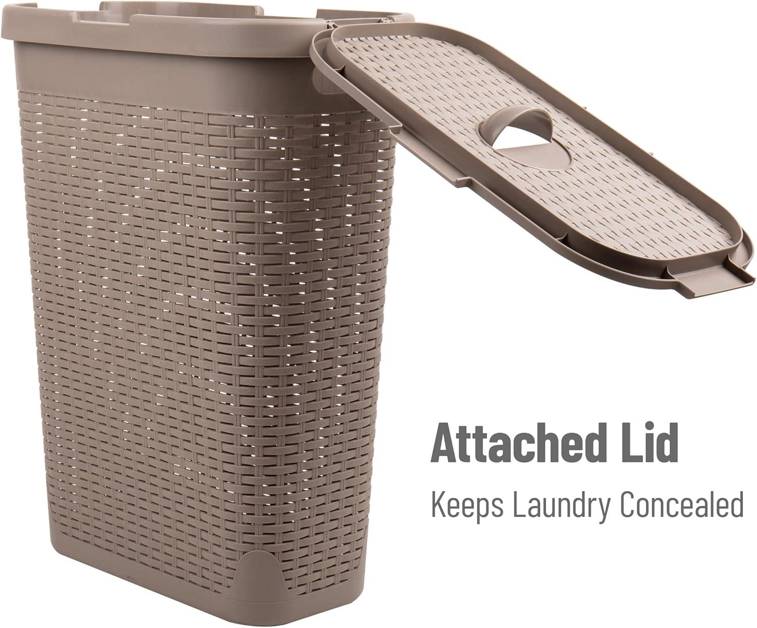 Mind Reader Mind Reader 40L Slim Laundry Hamper, Clothes Basket, Lid, Wicker Design, Plastic