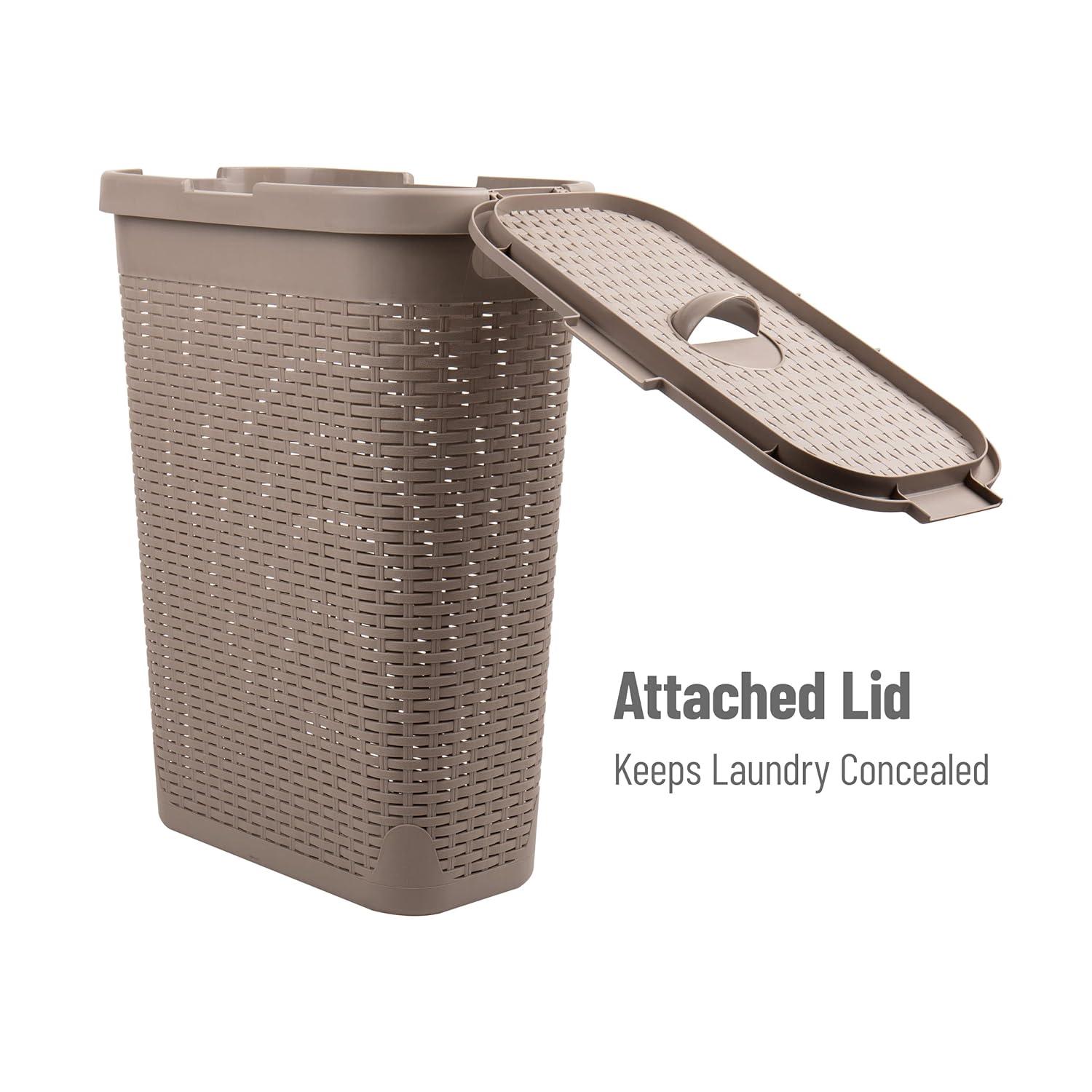 Mind Reader Mind Reader 40L Slim Laundry Hamper, Clothes Basket, Lid, Wicker Design, Plastic