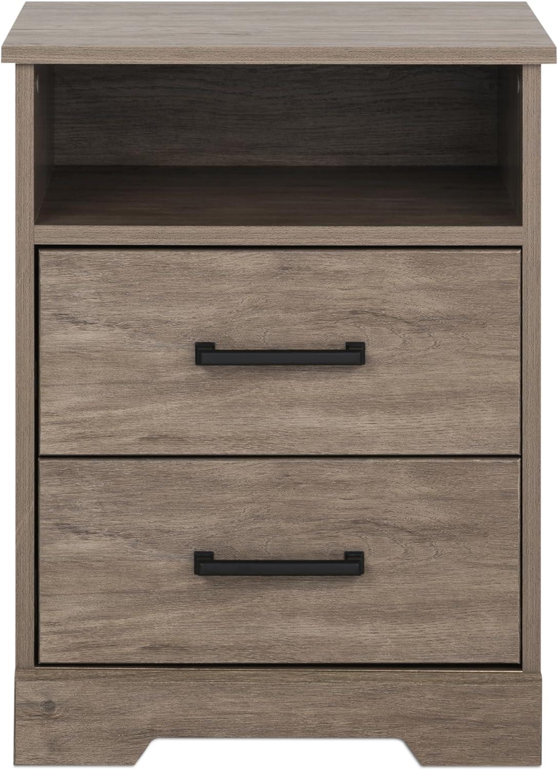 Prepac Rustic Ridge Farmhouse Nightstand Bedside Table, Brown Nightstand for Bedroom, End Table with 2 Drawers and Open Shelf 16.25"D x 18.75"W x 24.5"H