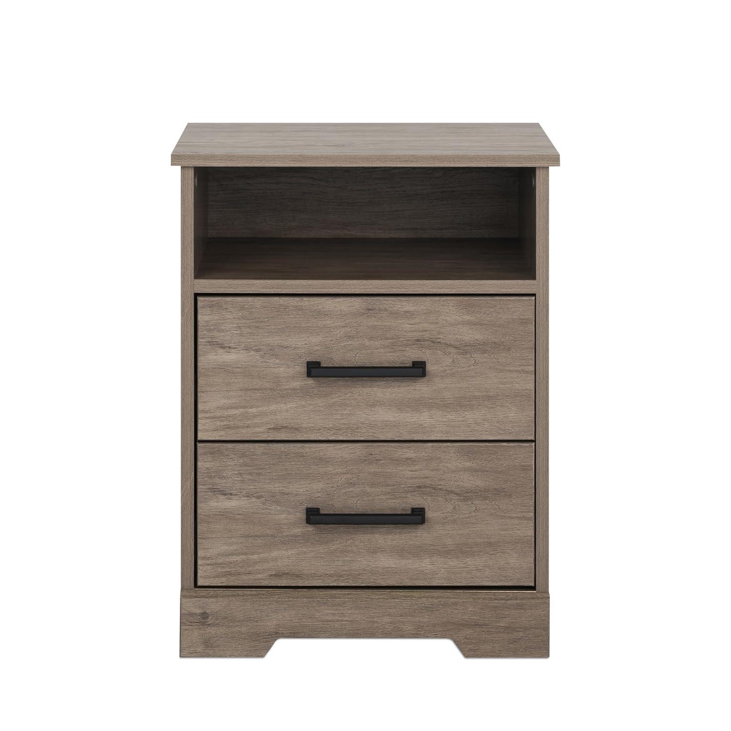 Prepac Rustic Ridge Farmhouse Nightstand Bedside Table, Brown Nightstand for Bedroom, End Table with 2 Drawers and Open Shelf 16.25"D x 18.75"W x 24.5"H, DDNR-1602-1