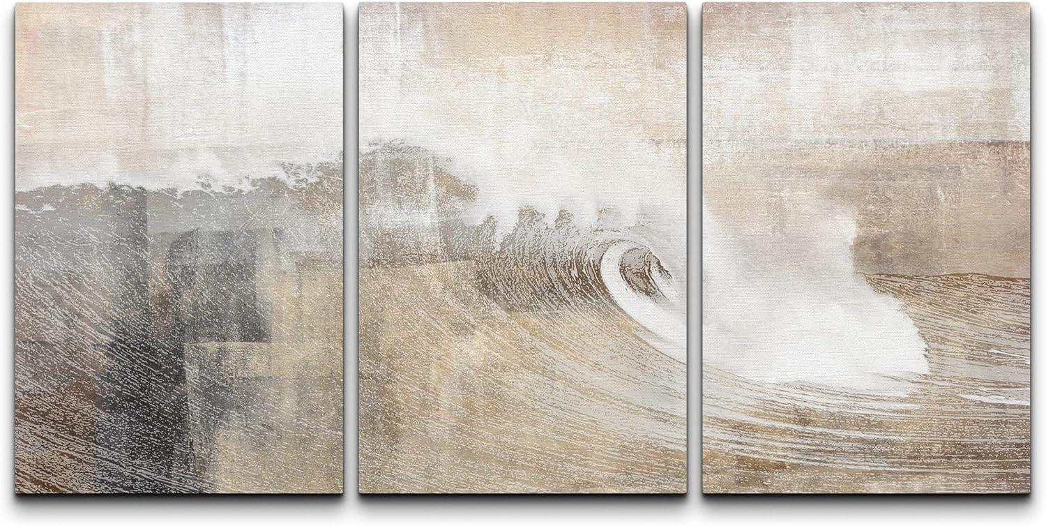 wall26 Canvas Print Wall Art Set Gray & Tan Color Block Ocean Wave Overlay Nature Wilderness Digital Art Modern Art Rustic Scenic Colorful for Living Room, Bedroom, Office - 24"x36"x3 P